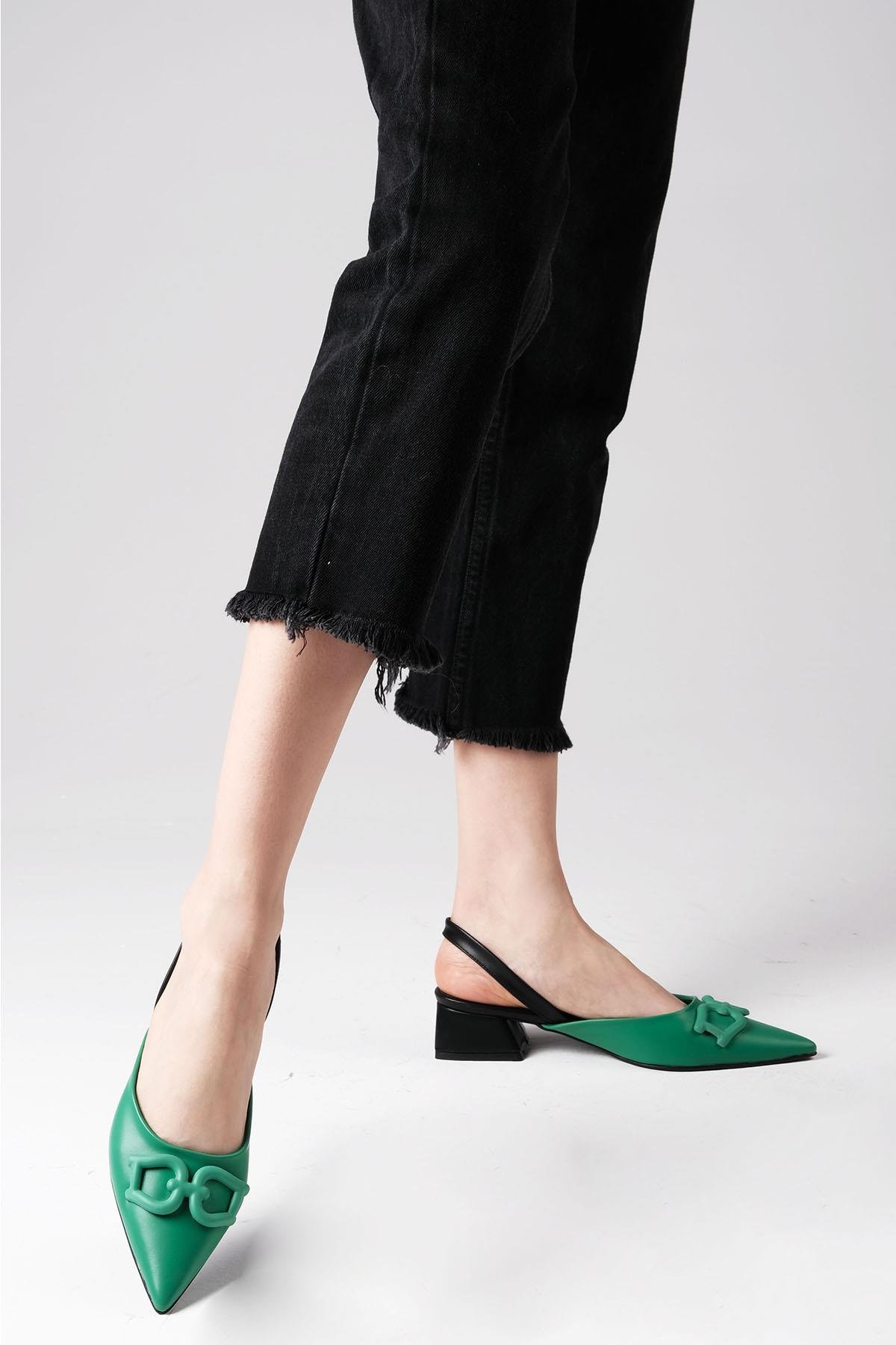 Selina Yeşil Renk Kısa Topuklu Ayakkabı-Kısa Topuklu-Mio Gusto-01450GNC
