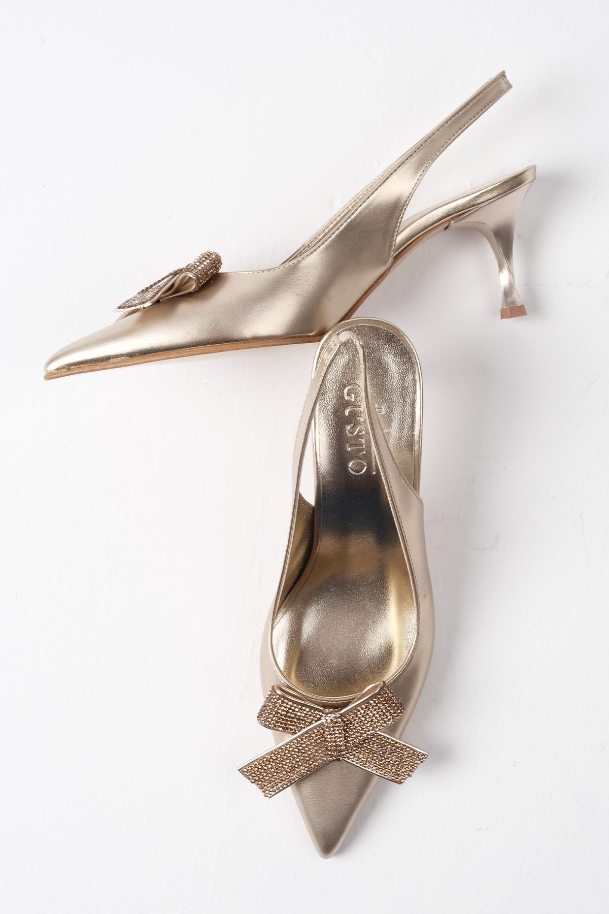 Sheila Altın Renk Abiye Ayakabbı-Abiye Ayakkabı-Mio Gusto-01454GOC