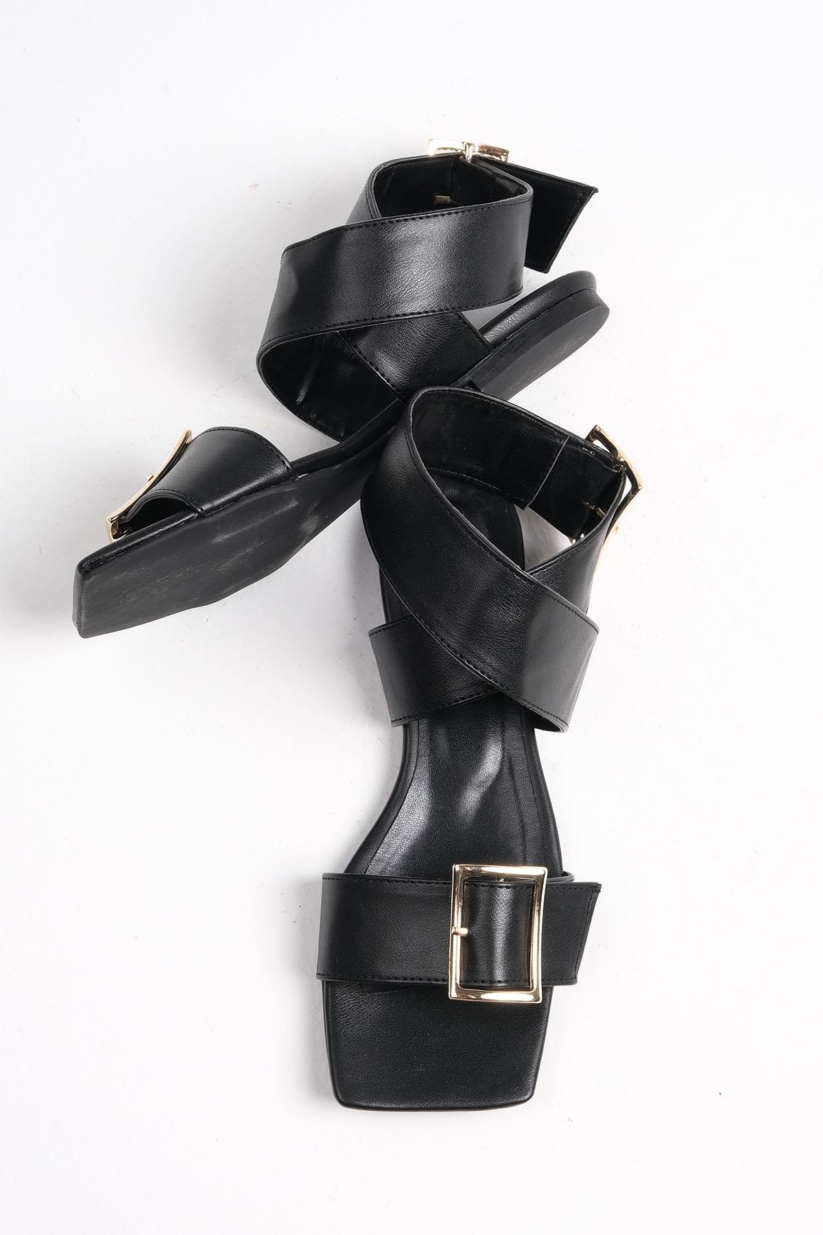 Simone Siyah Renk Düz Sandalet-SANDALET-Mio Gusto-02262BLC