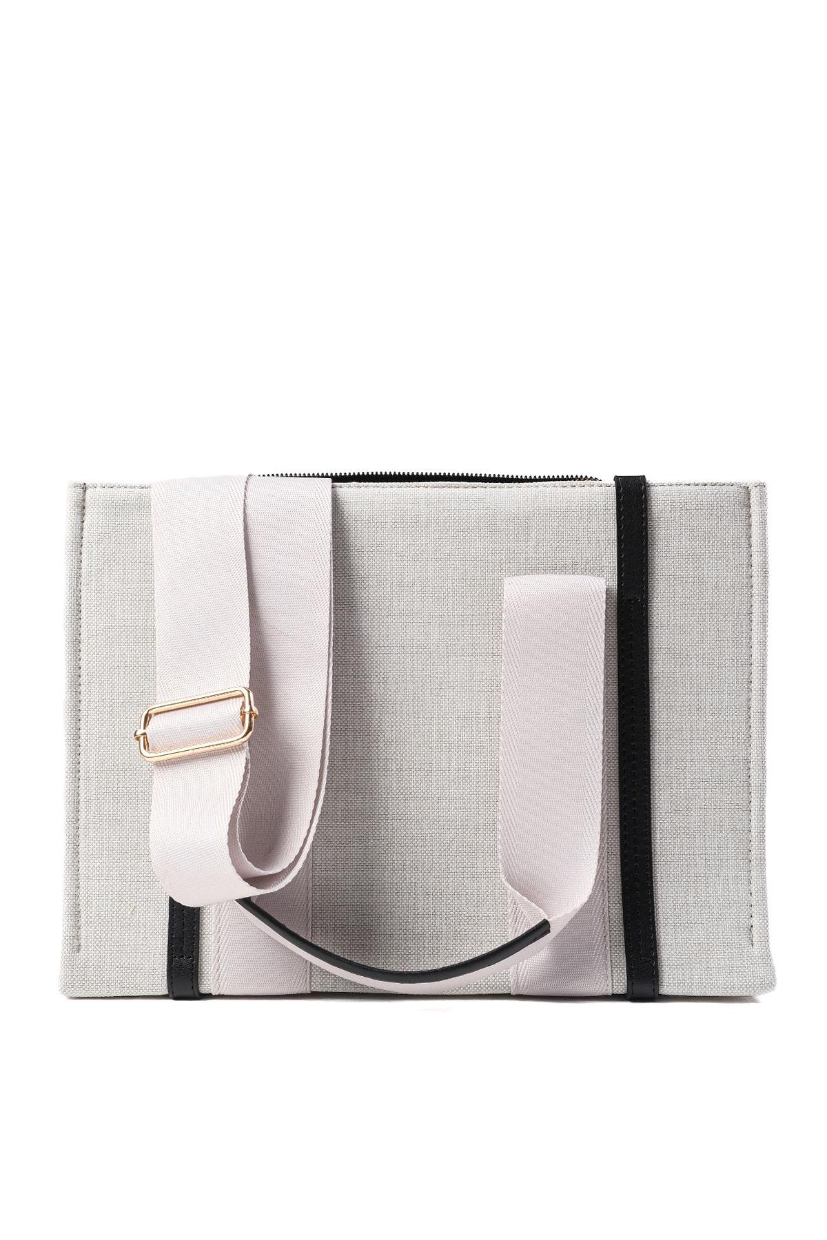 Siyah Biyeli Bej Renk Kanvas El Ve Omuz Çantası-ÇANTA-Mio Gusto-C0062BEK