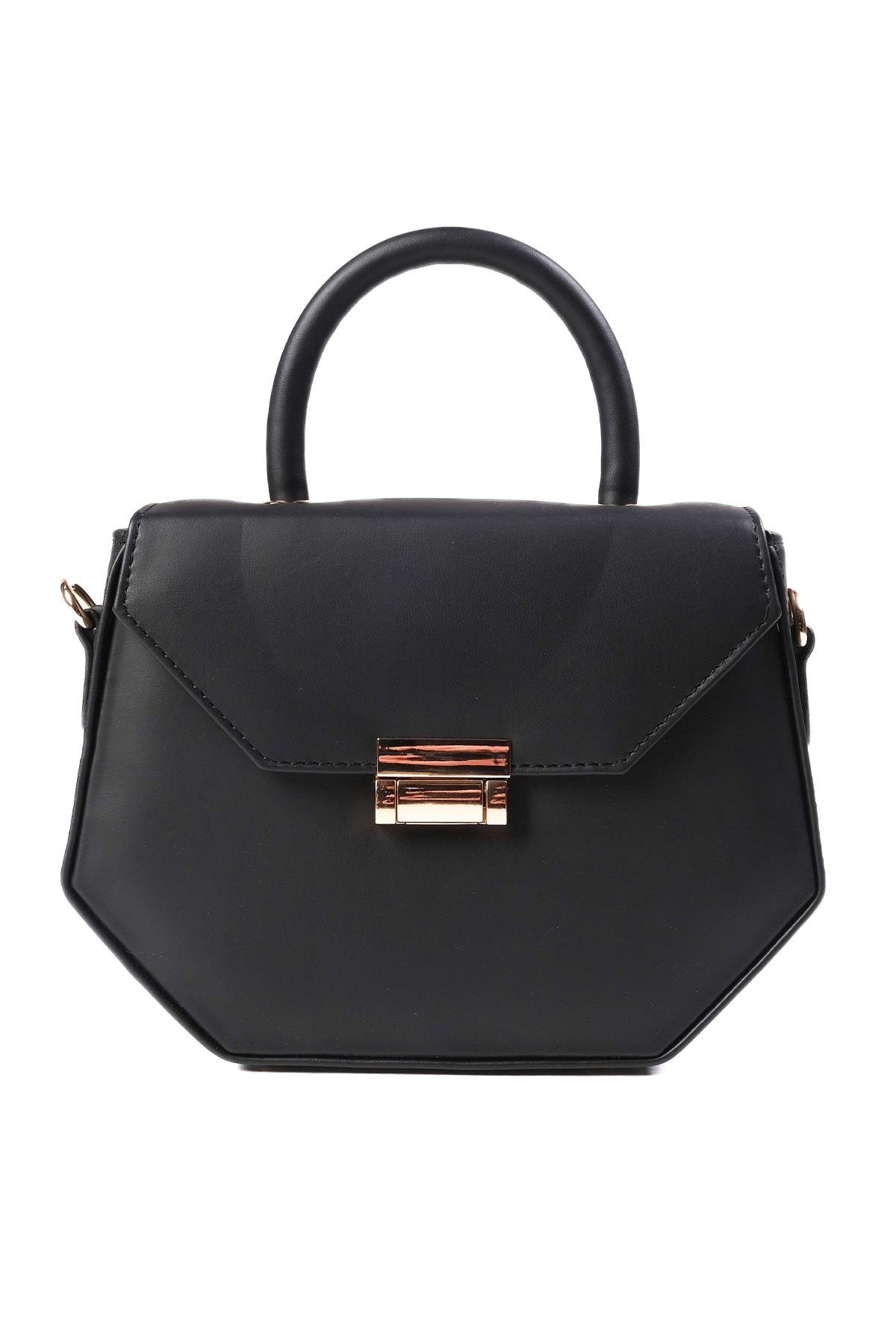 Siyah Renk Kilit Aksesuarlı Kutu Çanta-ÇANTA-Mio Gusto-C0051BLC