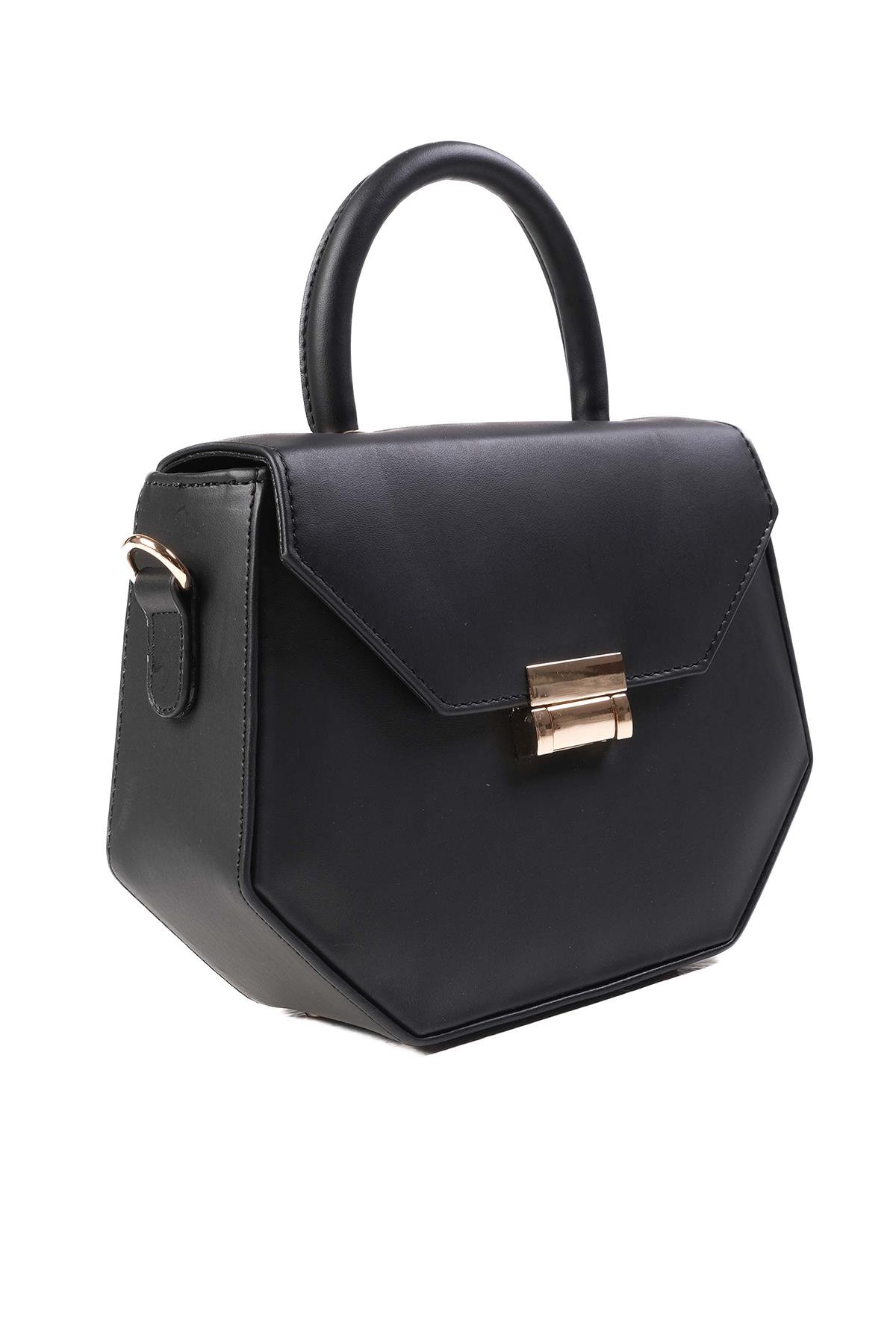 Siyah Renk Kilit Aksesuarlı Kutu Çanta-ÇANTA-Mio Gusto-C0051BLC