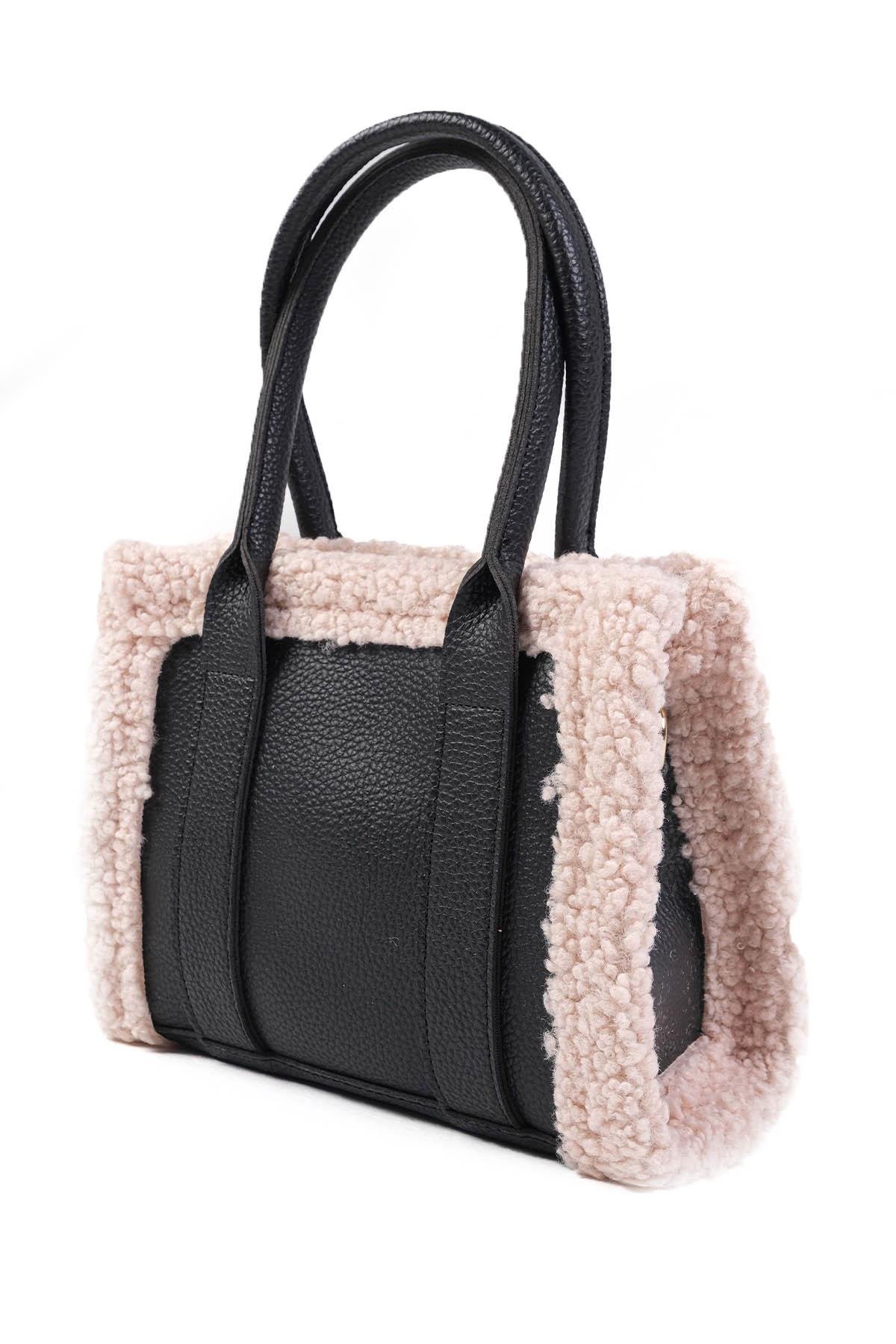 Siyah Renk Suni Kürk Detaylı El Ve Omuz Çantası -ÇANTA-Mio Gusto-C0074BLS