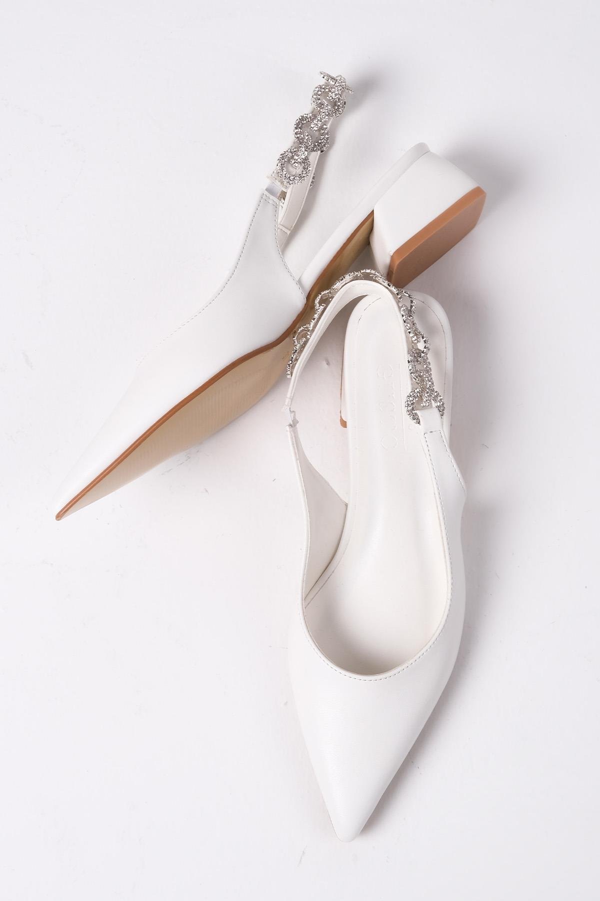 Sophie Beyaz Renk Kısa Topuklu Ayakkabı-Kısa Topuklu-Mio Gusto-01438WHC