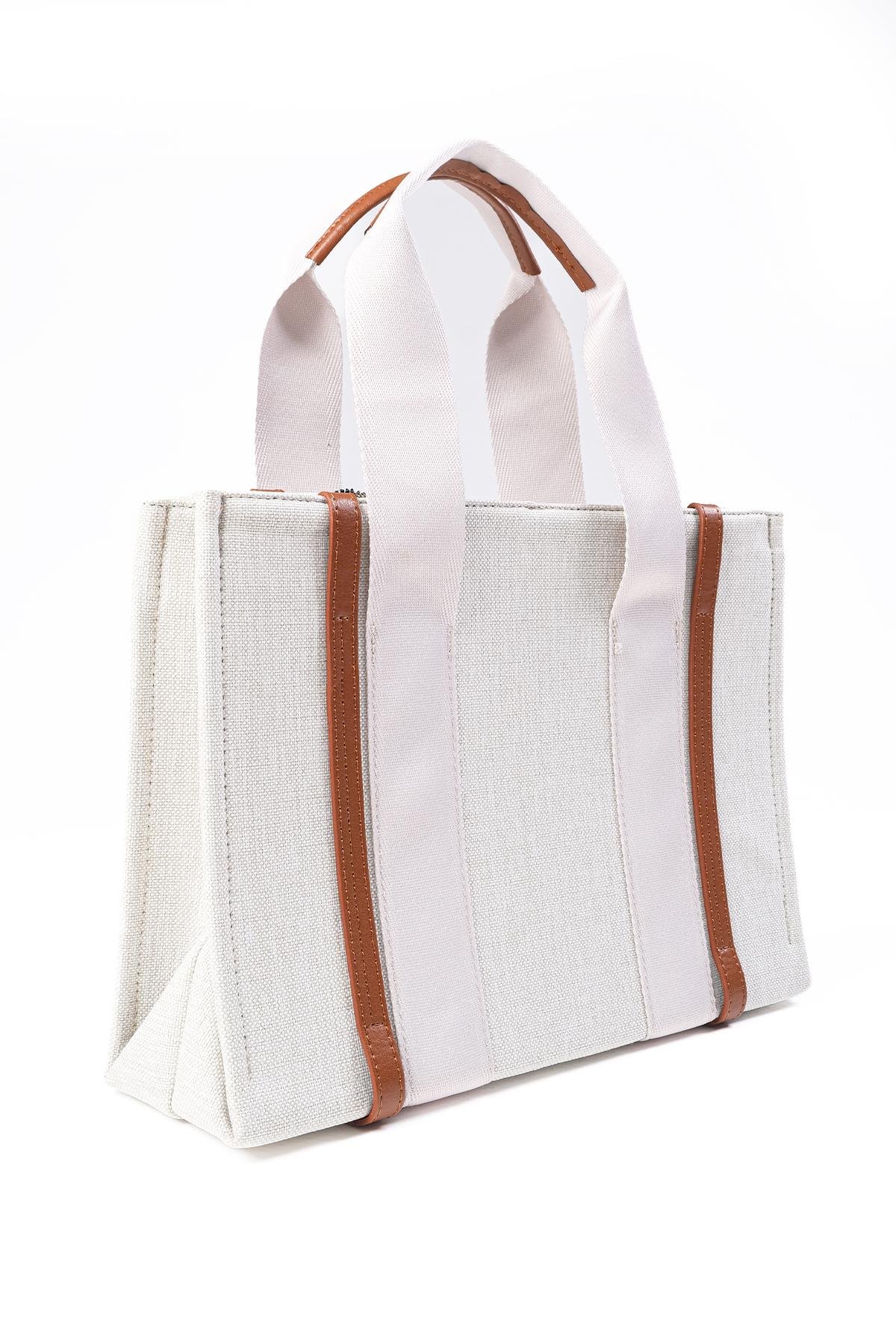 Taba Biyeli Bej Renk Kanvas El Ve Omuz Çantası-ÇANTA-Mio Gusto-C0063BEK