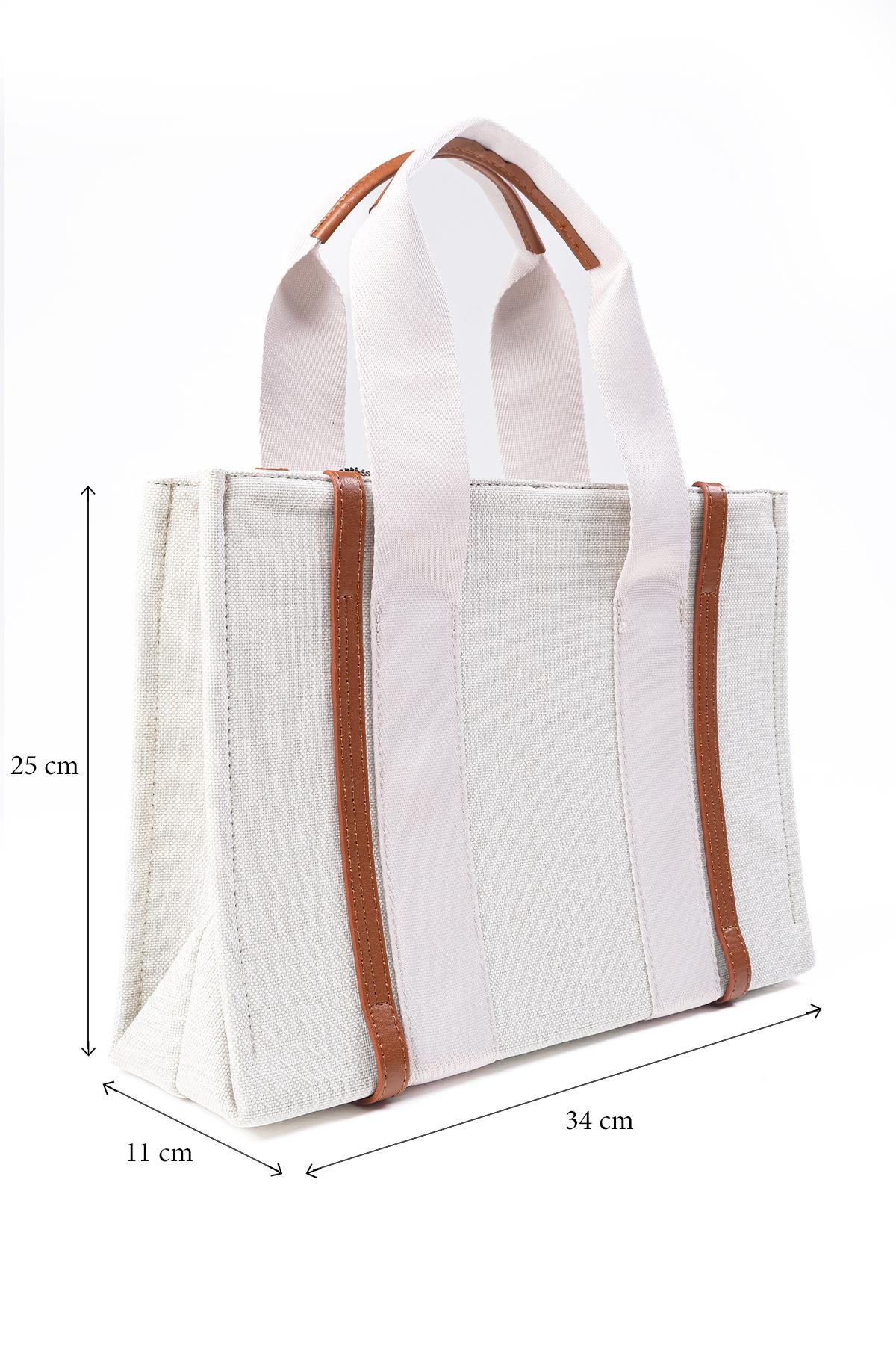 Taba Biyeli Bej Renk Kanvas El Ve Omuz Çantası-ÇANTA-Mio Gusto-C0063BEK