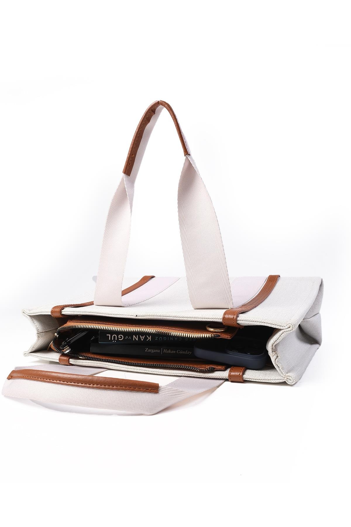 Taba Biyeli Bej Renk Kanvas El Ve Omuz Çantası-ÇANTA-Mio Gusto-C0063BEK
