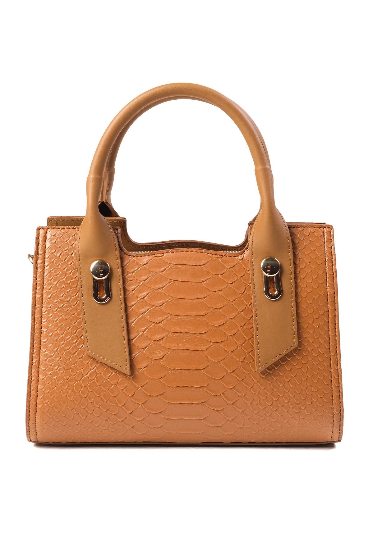 Taba Renk Krokodil Baskılı El Ve Omuz Çantası-ÇANTA-Mio Gusto-C0052TAV