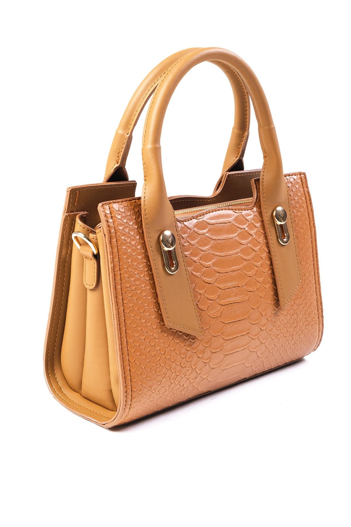 Taba Renk Krokodil Baskılı El Ve Omuz Çantası-ÇANTA-Mio Gusto-C0052TAV