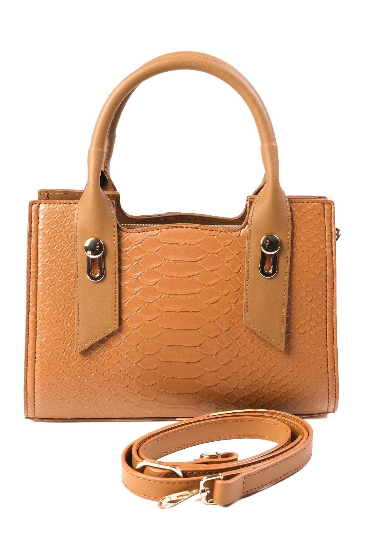 Taba Renk Krokodil Baskılı El Ve Omuz Çantası-ÇANTA-Mio Gusto-C0052TAV