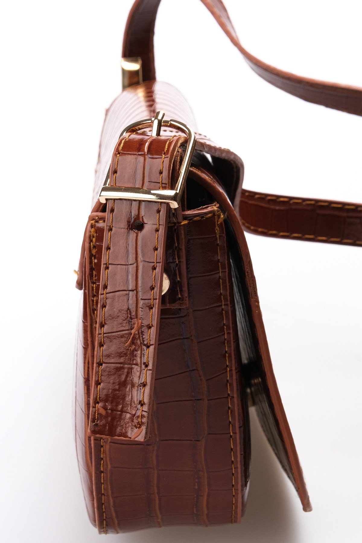 Taba Renk Krokodil Baskılı Kadın Omuz Çantası-ÇANTA-Mio Gusto-C0015TAR