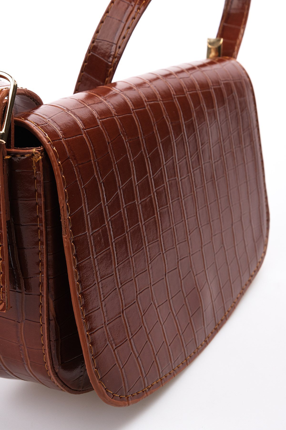 Taba Renk Krokodil Baskılı Kadın Omuz Çantası-ÇANTA-Mio Gusto-C0015TAR