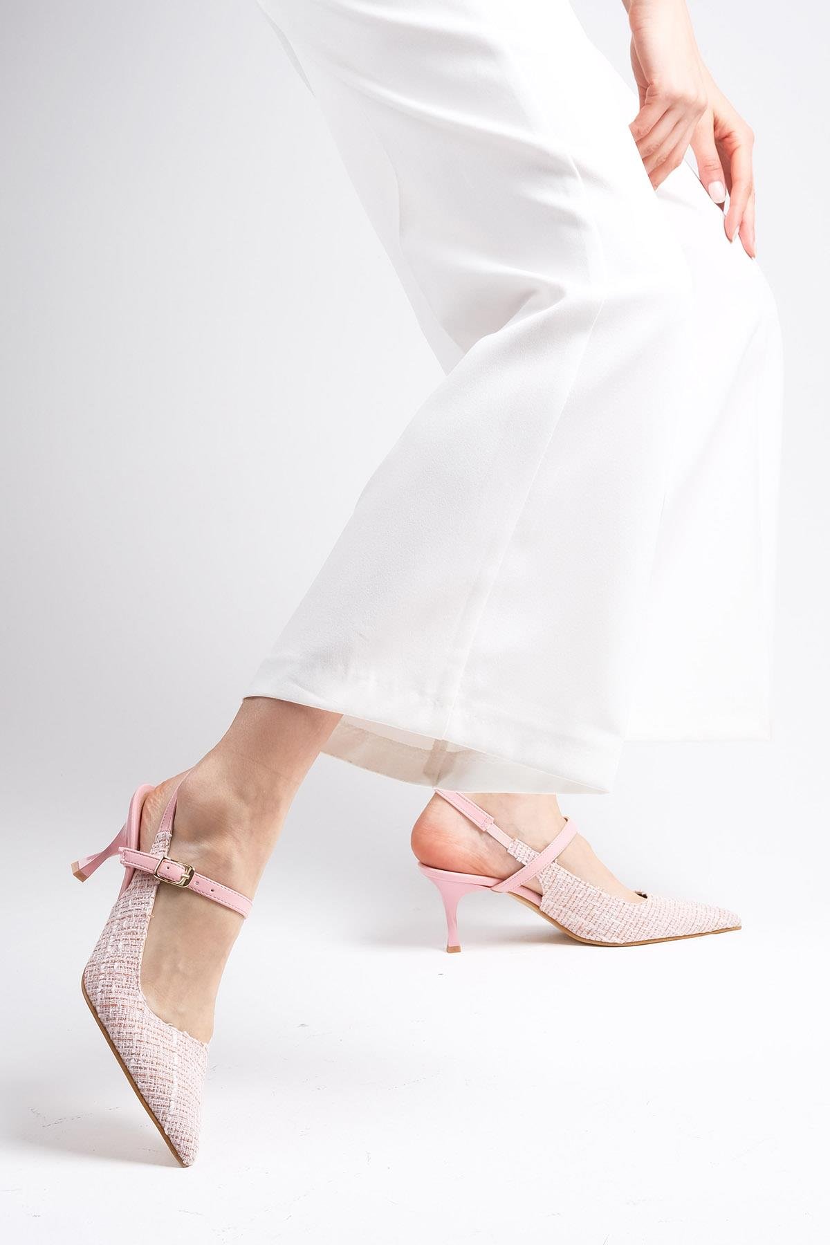 Tamara Pudra Renk Kumaş Topuklu Ayakkabı-Yüksek Topuklu-Mio Gusto-01442POK