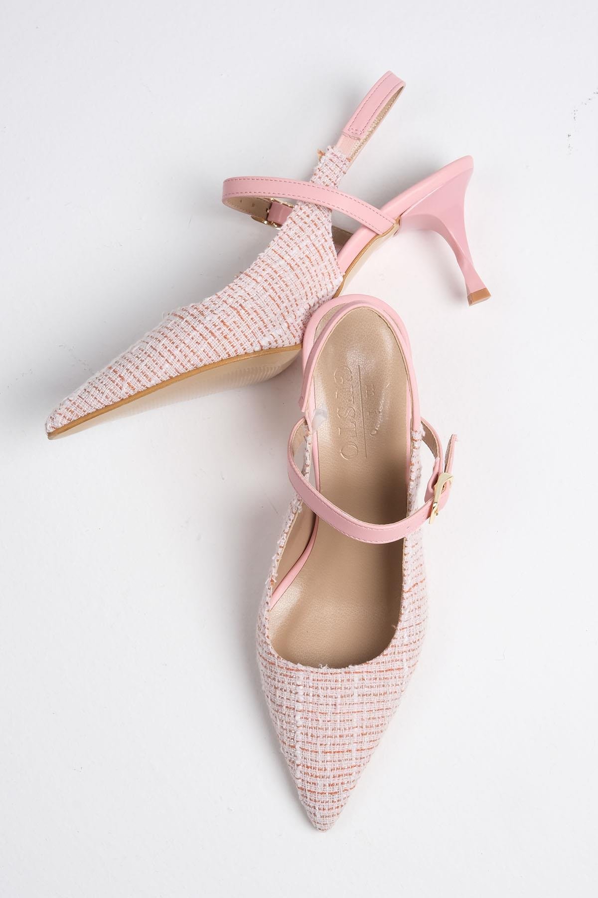 Tamara Pudra Renk Kumaş Topuklu Ayakkabı-Yüksek Topuklu-Mio Gusto-01442POK
