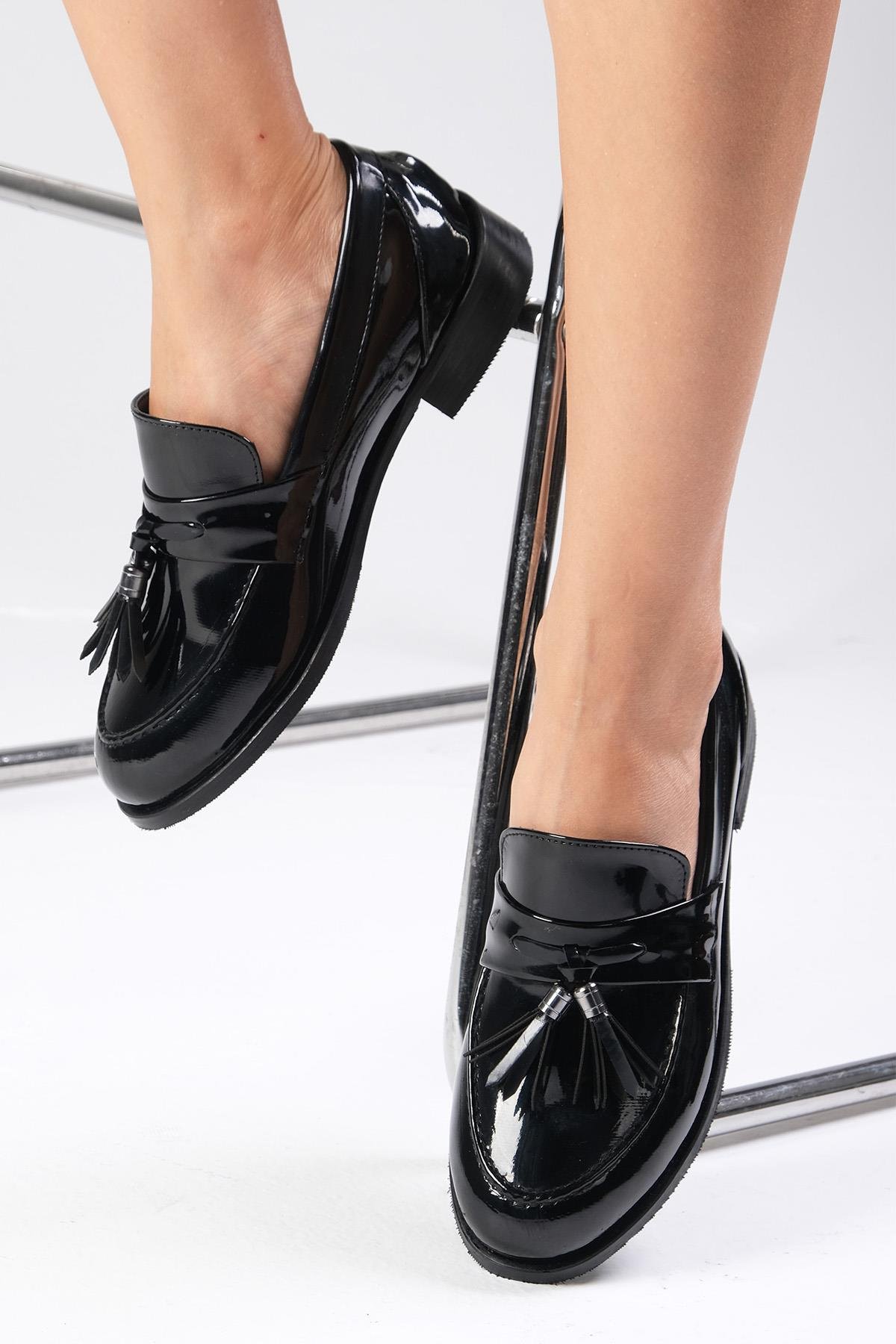 Tiffany Siyah Renk Rugan Oxford Ayakkabı-DÜZ AYAKKABI-Mio Gusto-02318BLR