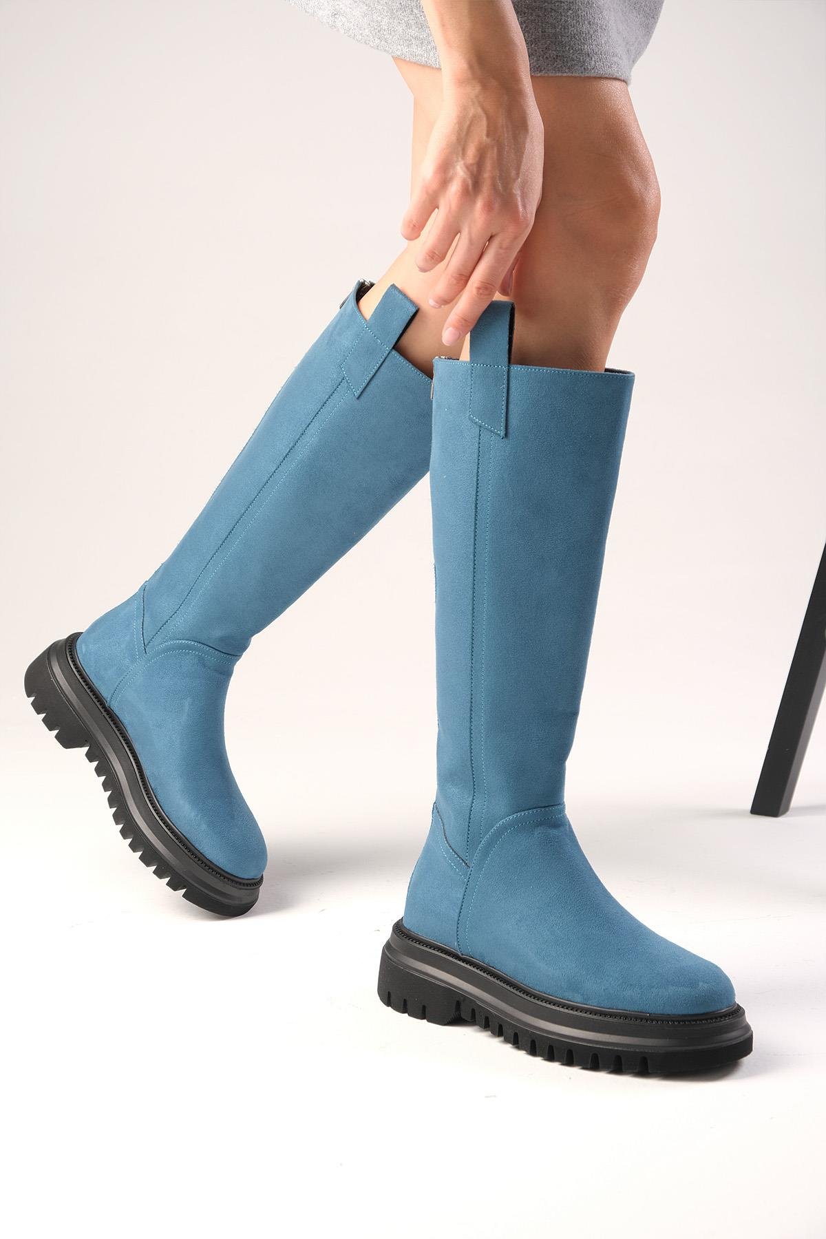 Veronica Petrol Mavi Renk Süet Fermuarlı Postal Çizme-ÇİZME-Mio Gusto-01363BUS