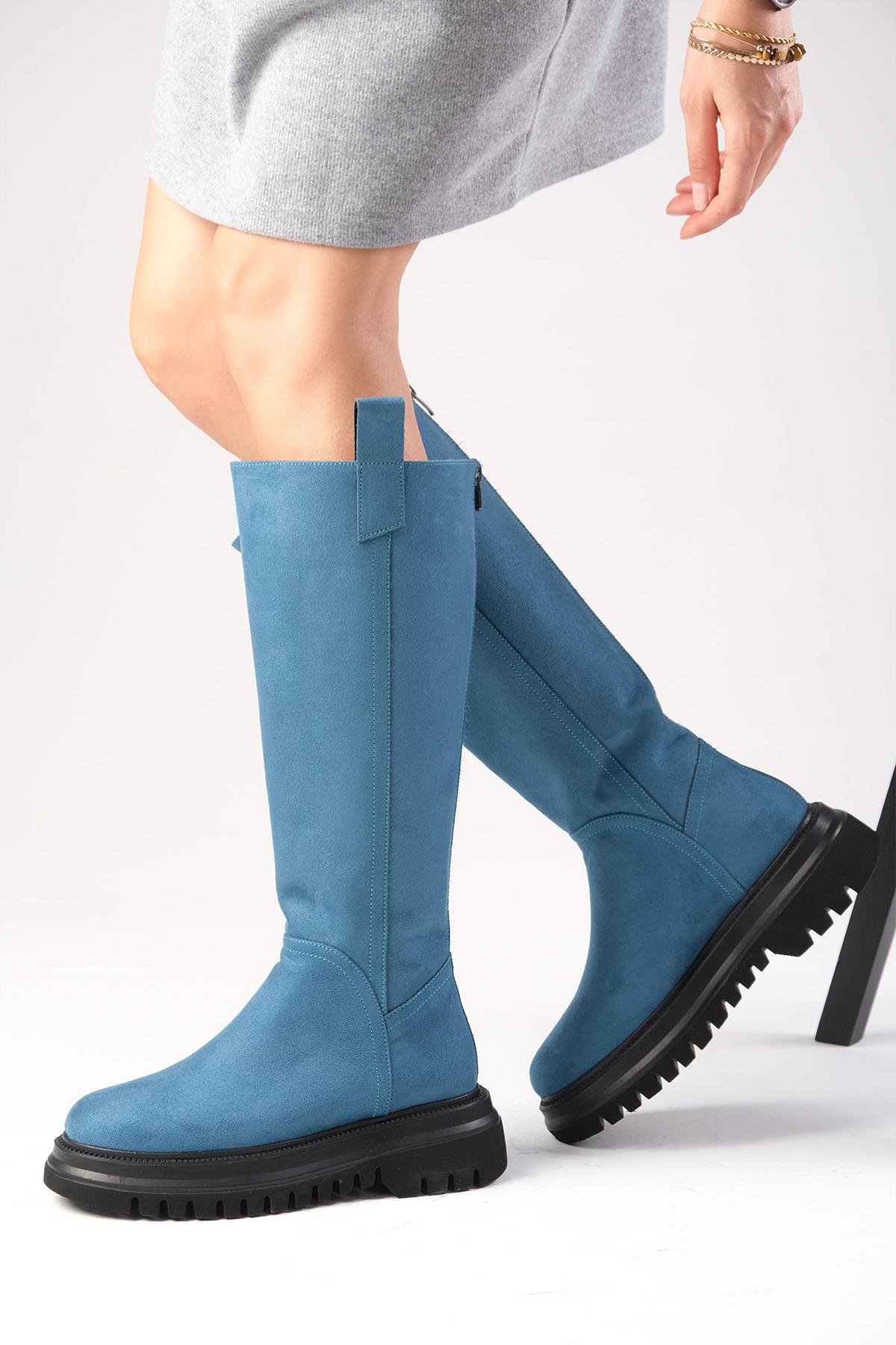 Veronica Petrol Mavi Renk Süet Fermuarlı Postal Çizme-ÇİZME-Mio Gusto-01363BUS