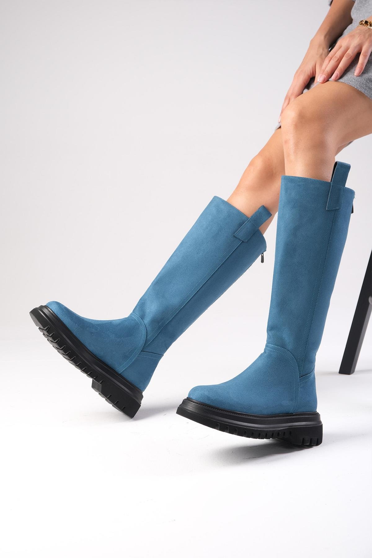 Veronica Petrol Mavi Renk Süet Fermuarlı Postal Çizme-ÇİZME-Mio Gusto-01363BUS