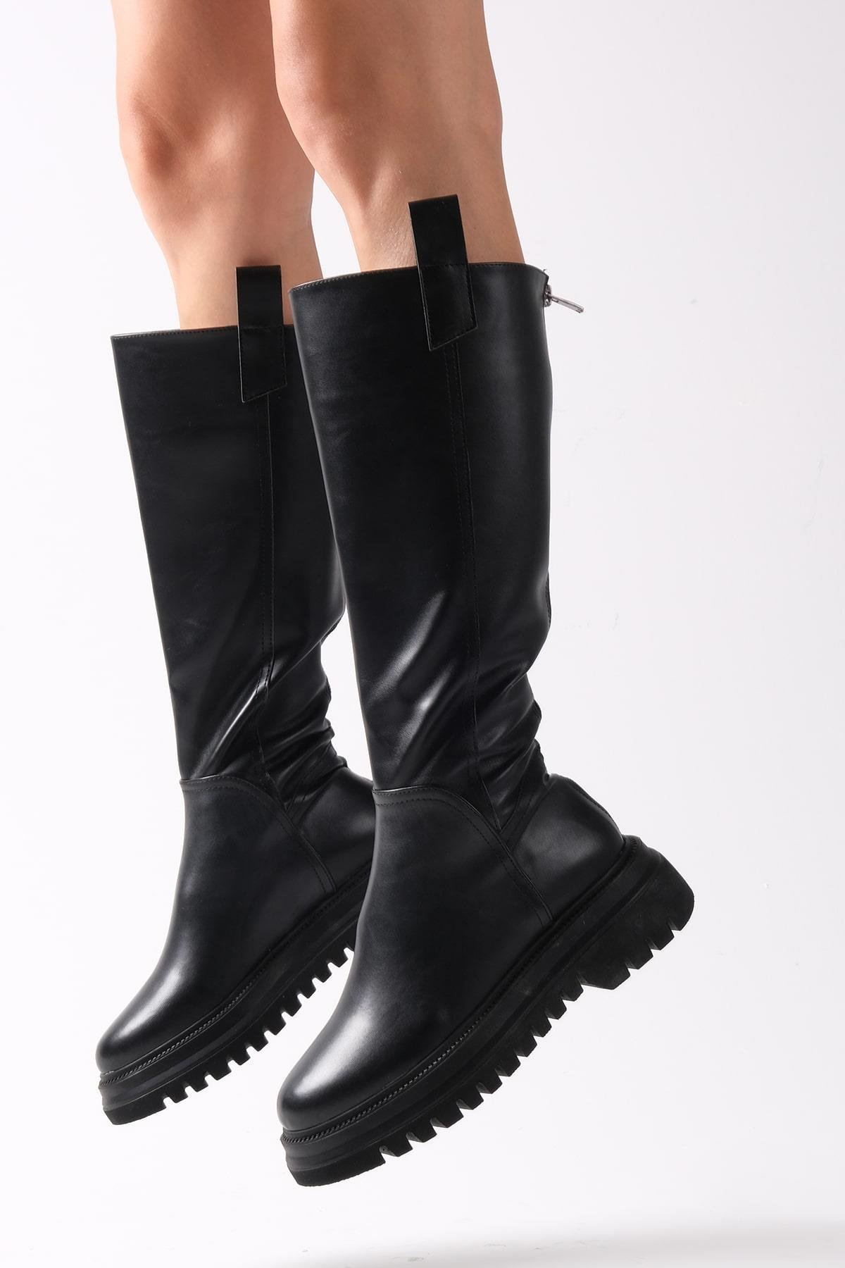 Veronica Siyah Renk Fermuarlı Postal Çizme-ÇİZME-Mio Gusto-01363BLC