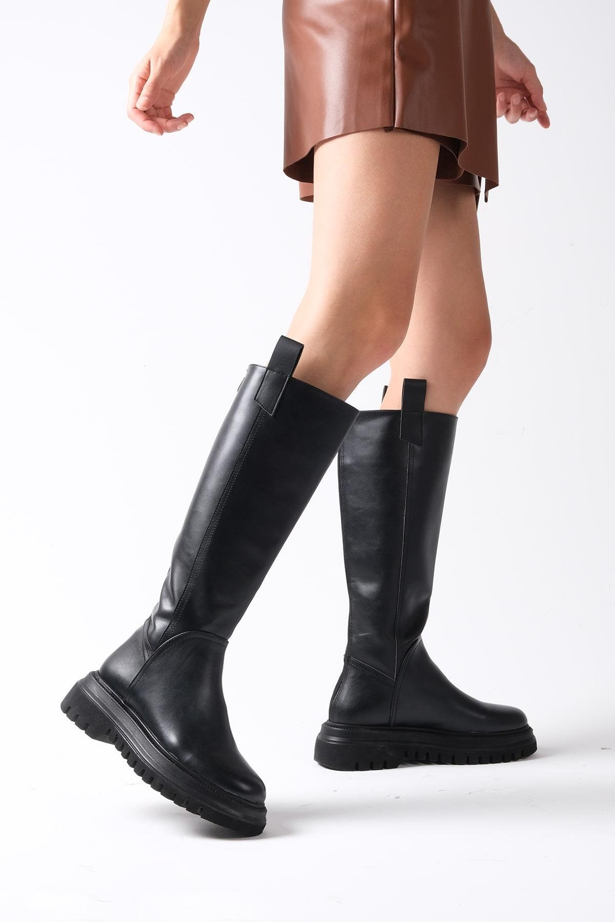 Veronica Siyah Renk Fermuarlı Postal Çizme-ÇİZME-Mio Gusto-01363BLC