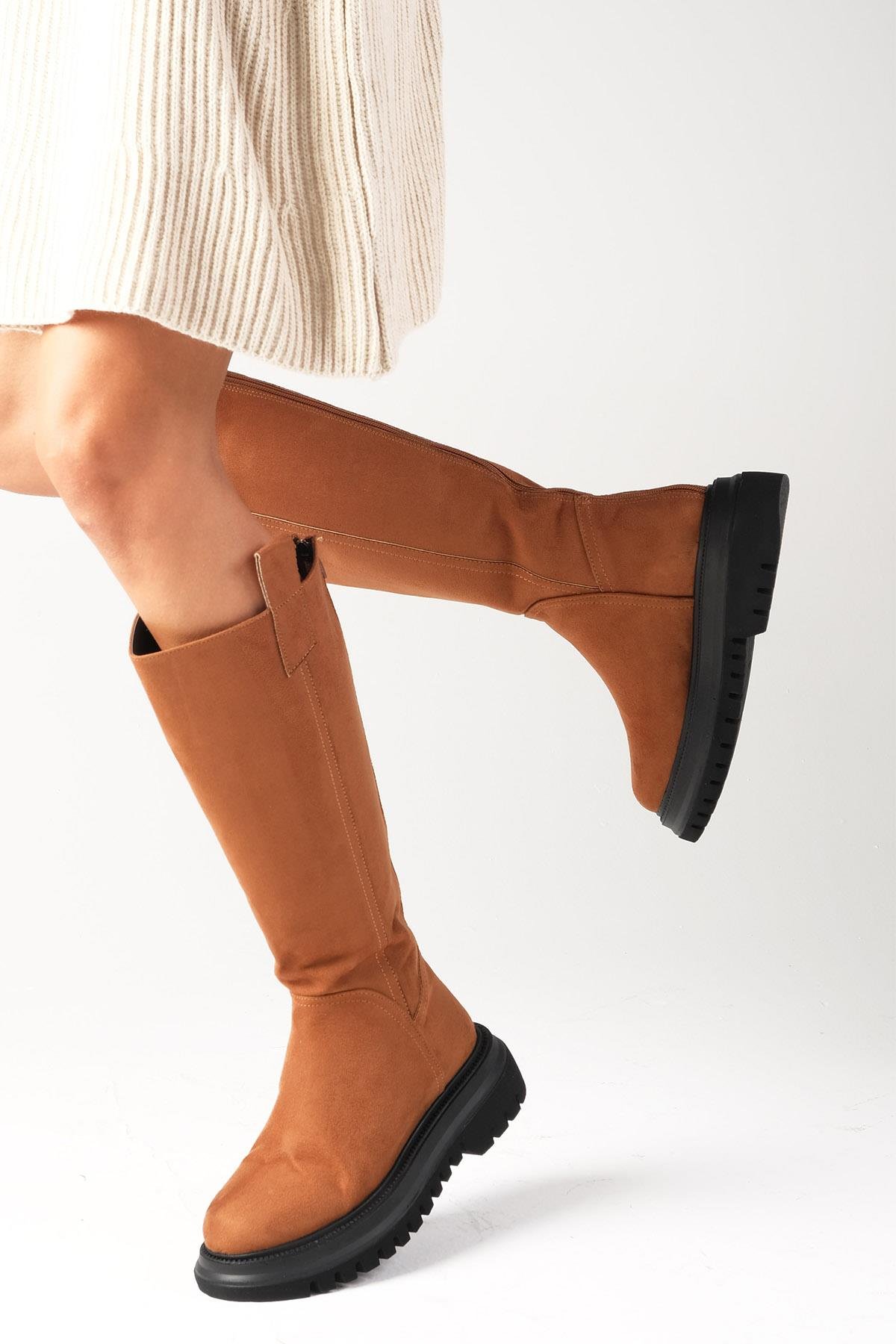 Veronica Taba Renk Süet Fermuarlı Postal Çizme-ÇİZME-Mio Gusto-01363TAS