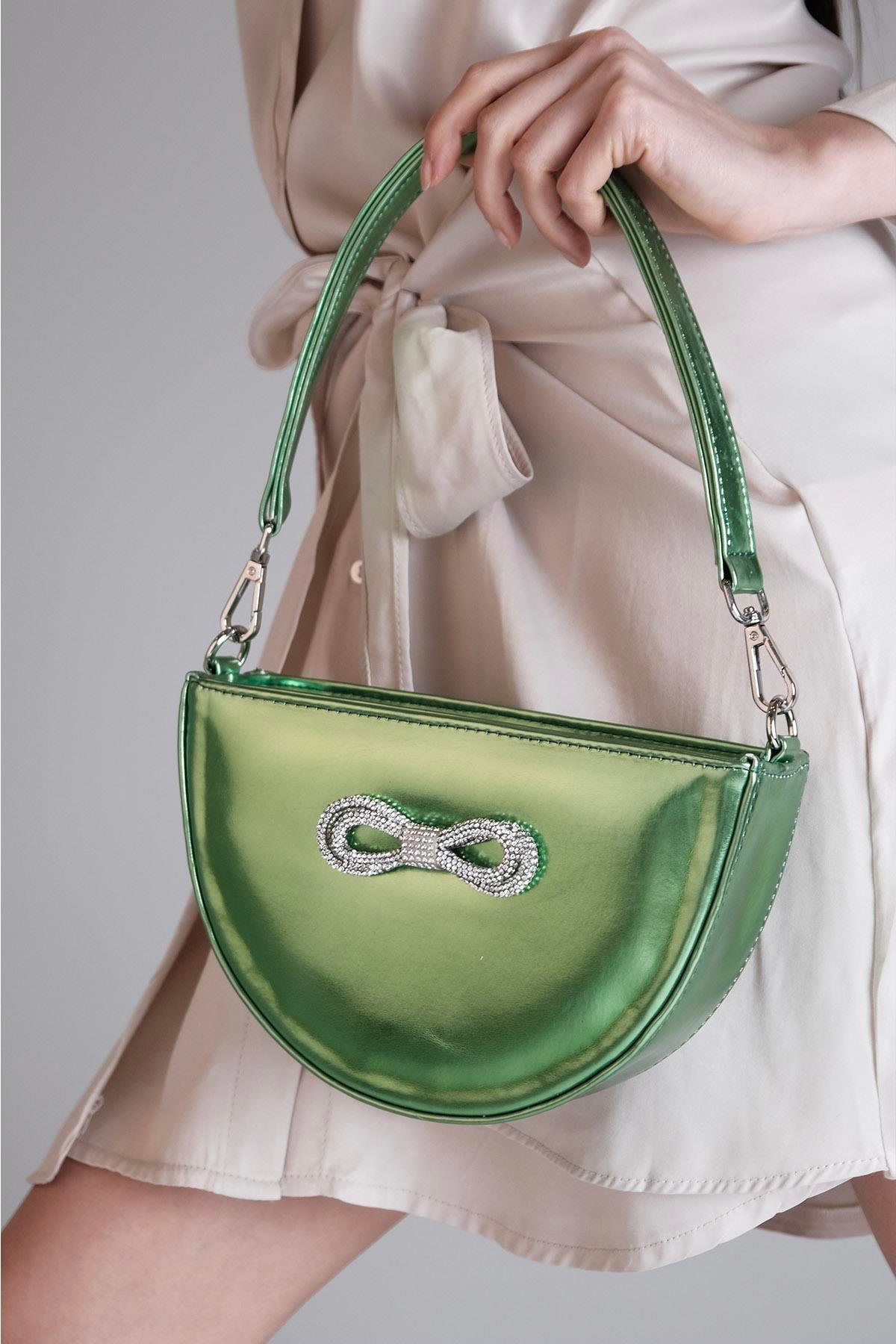 Yeşil Renk Fiyonk Detaylı El ve Omuz Çantası-ÇANTA-Mio Gusto-C0043GNC