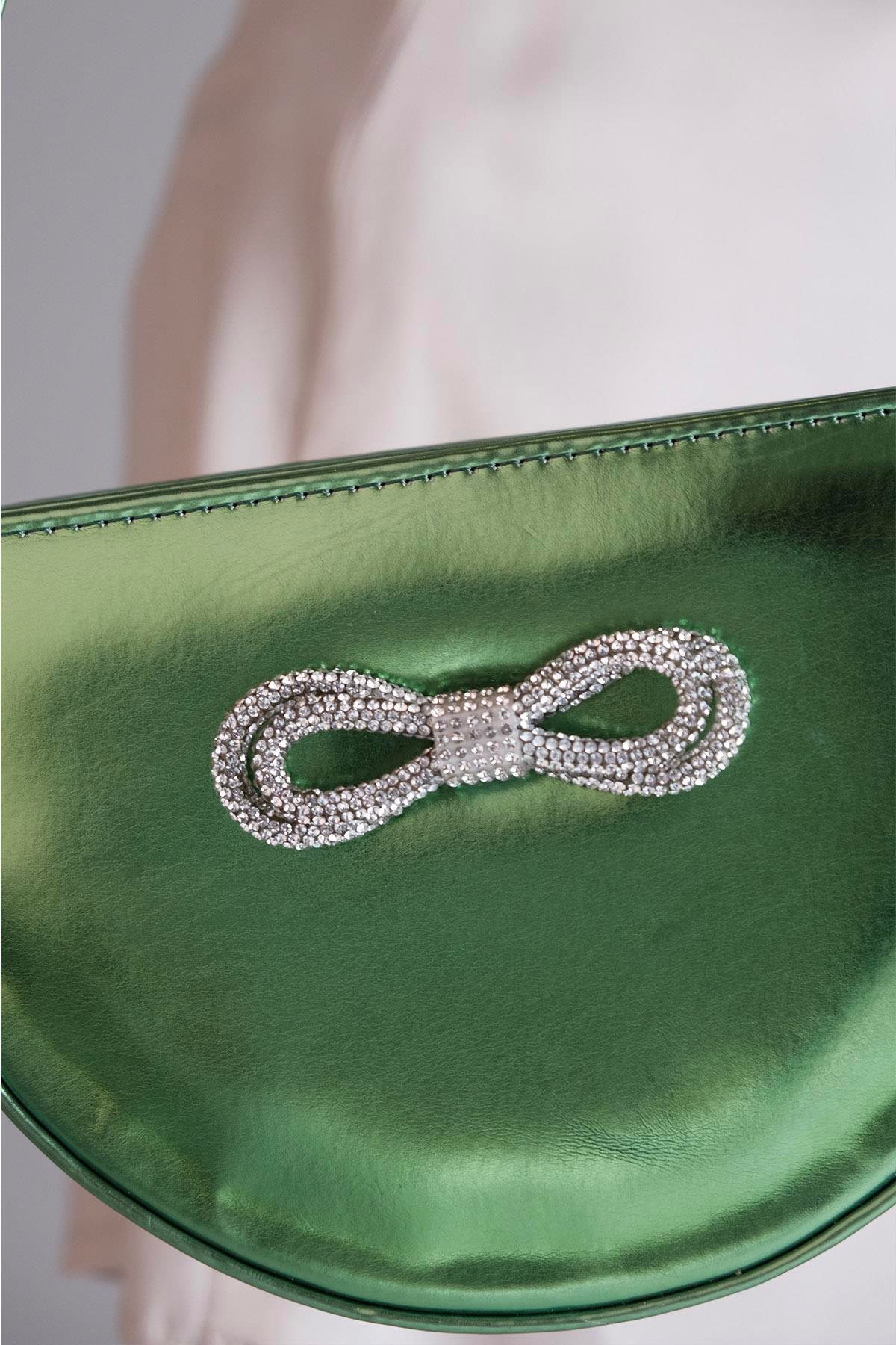 Yeşil Renk Fiyonk Detaylı El ve Omuz Çantası-ÇANTA-Mio Gusto-C0043GNC