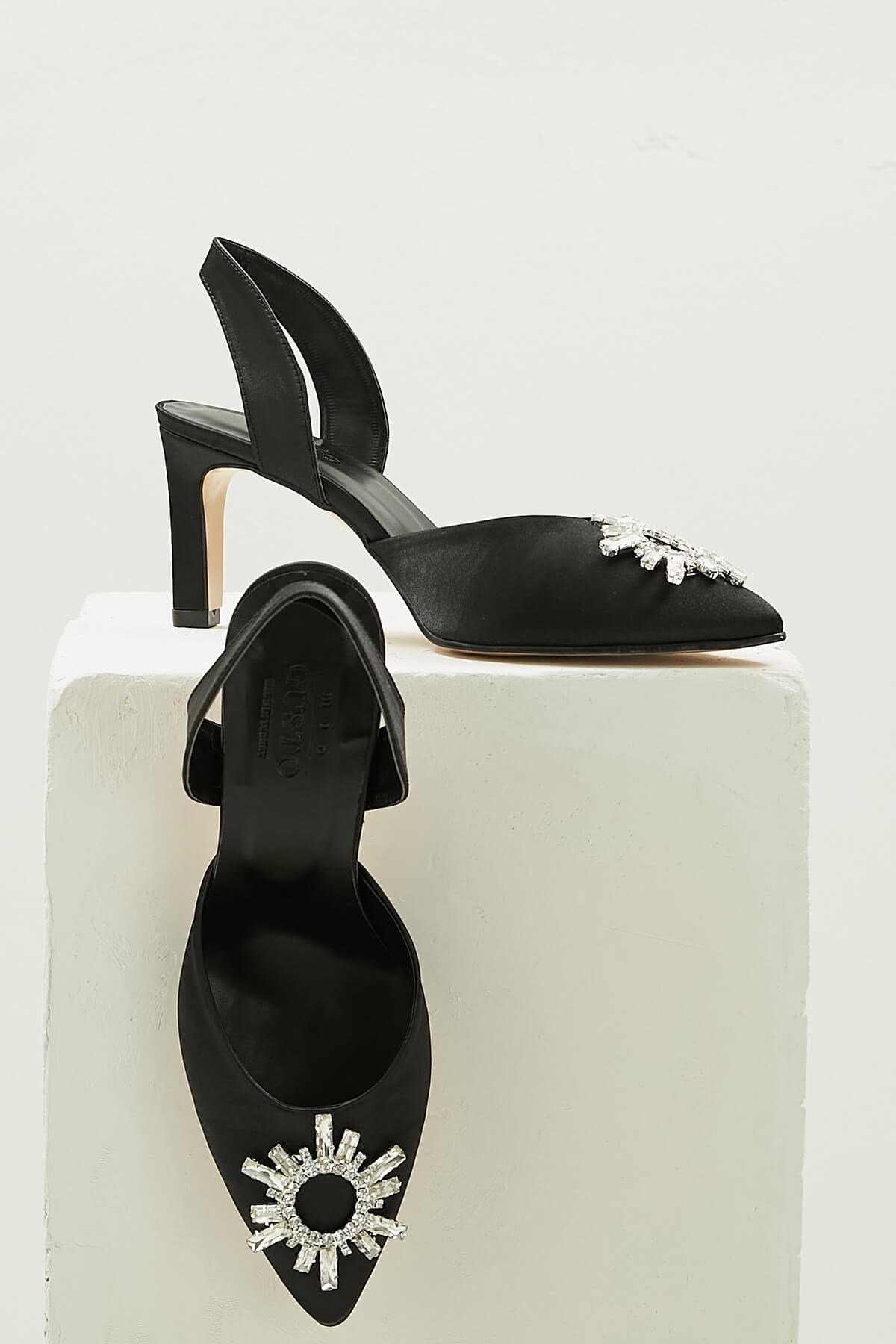 Zoey Siyah Kısa Topuklu Taşlı Abiye Ayakkabı-Evening-Mio Gusto-01352BLK