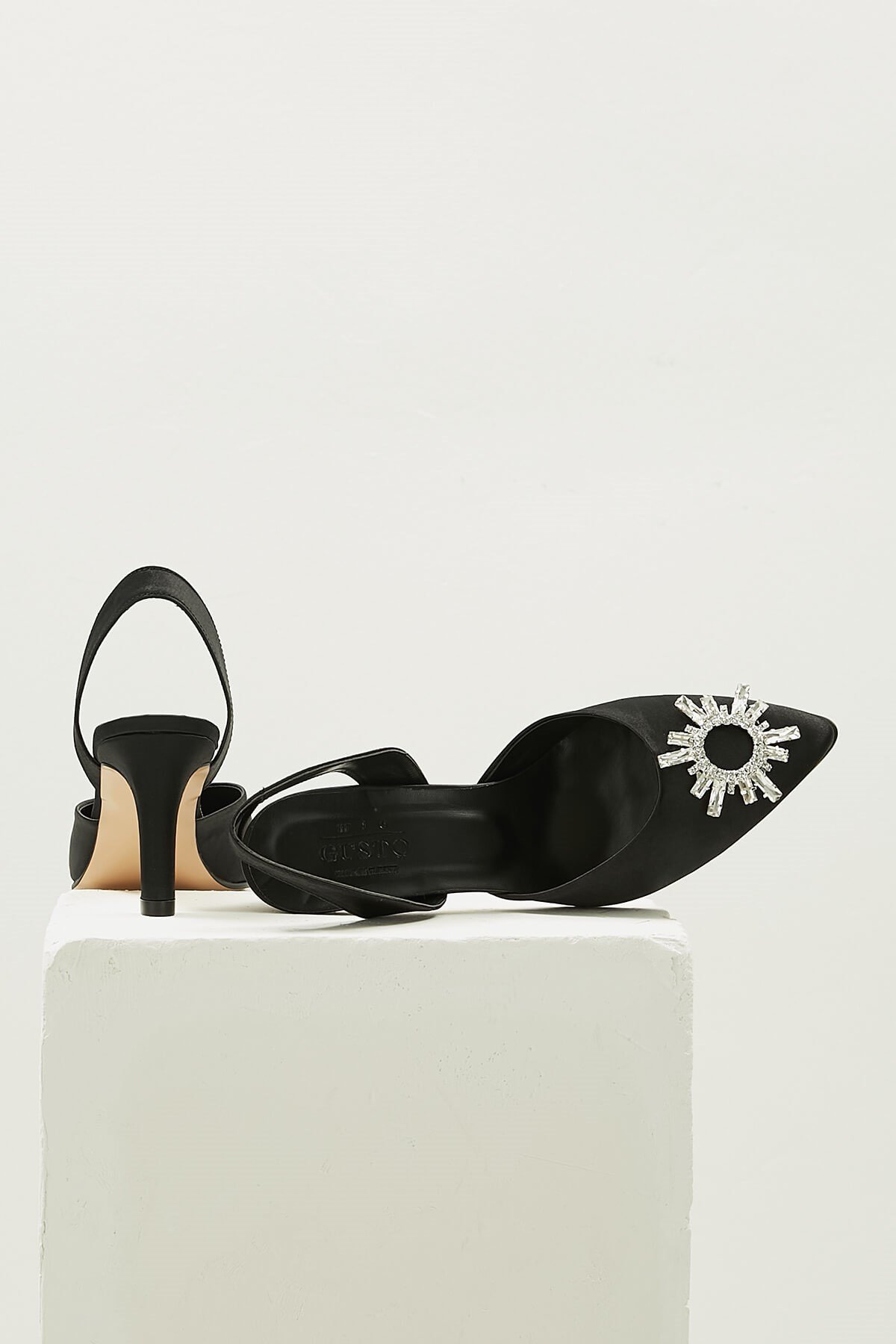 Zoey Siyah Kısa Topuklu Taşlı Abiye Ayakkabı-Evening-Mio Gusto-01352BLK