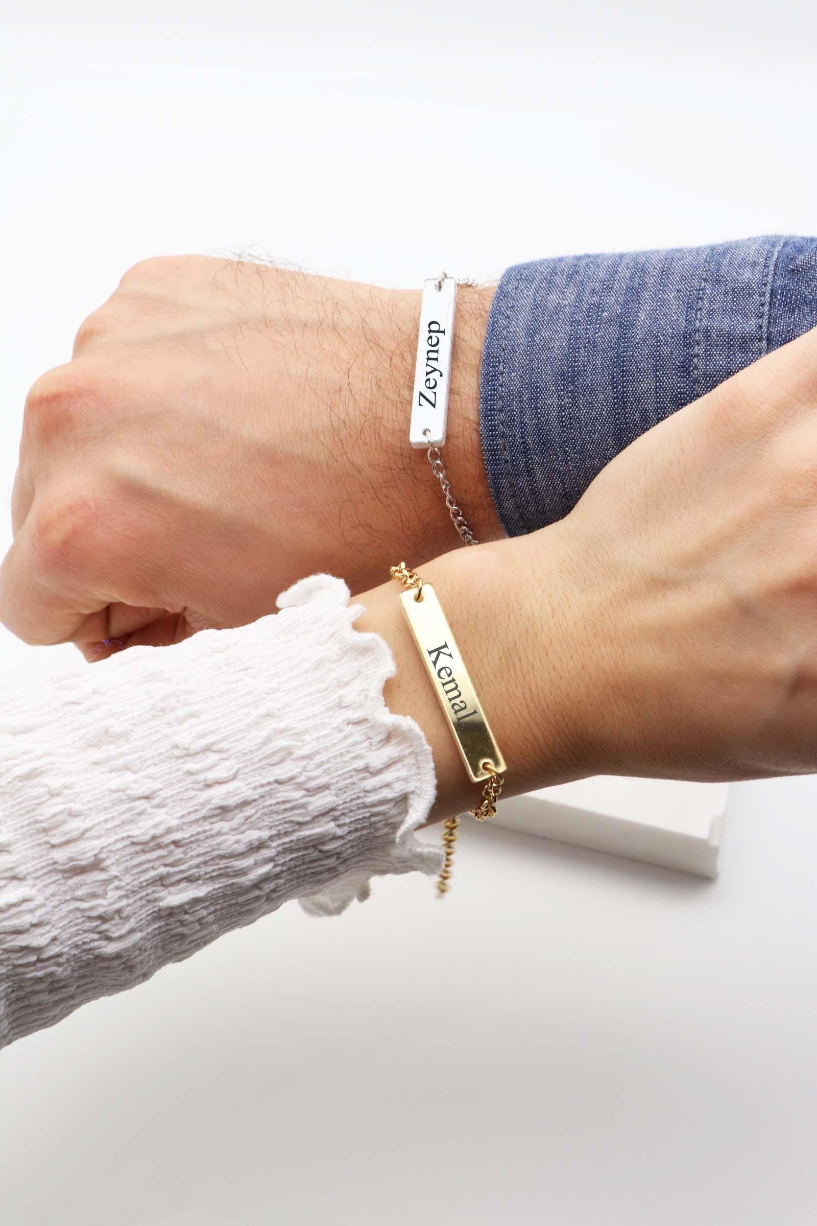  Unisex Spotify Kodlu GOLD & GRİ Renk Çift Bileklik & İsimli Ve Sevgili Bileklik 