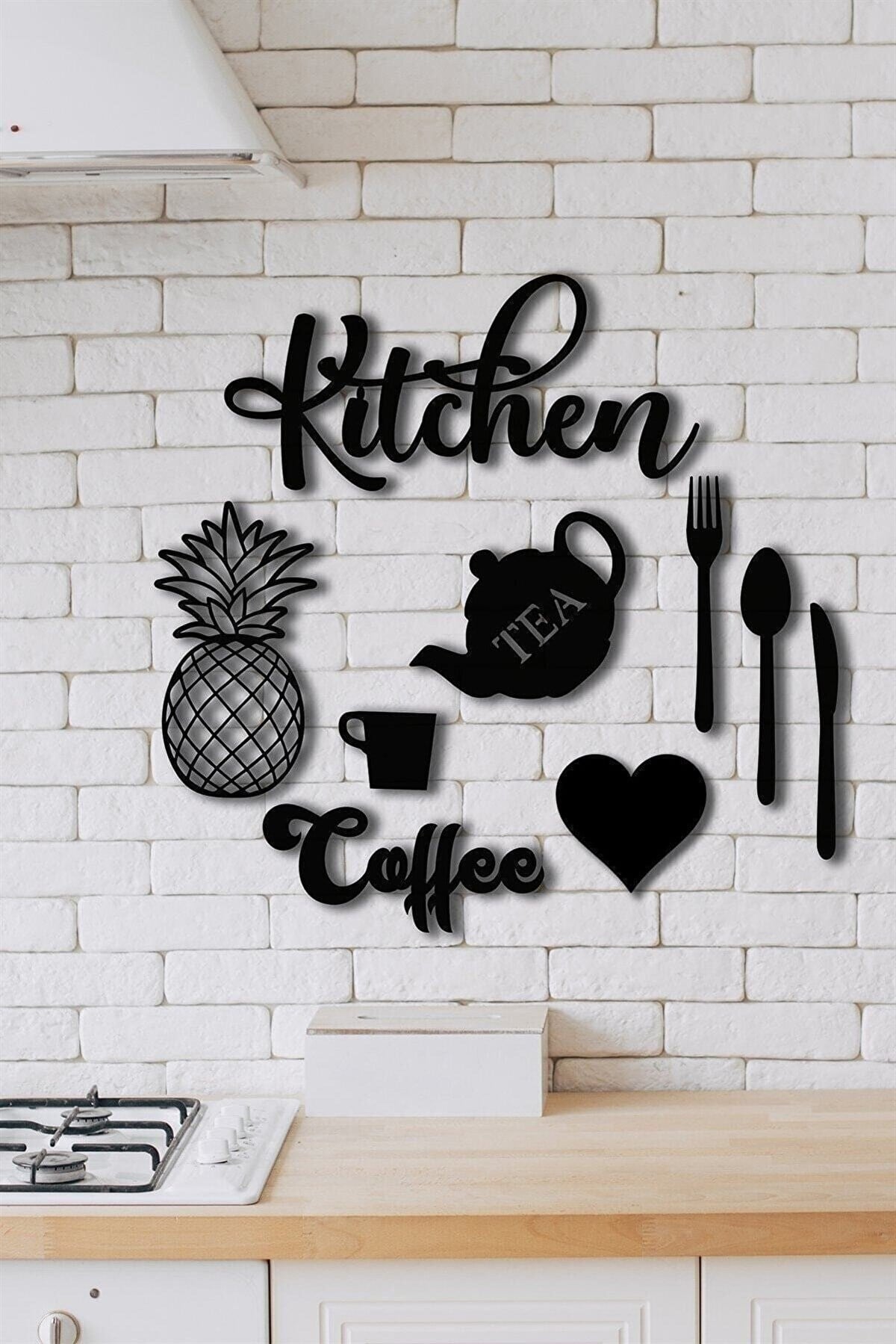 Kitchen 9 Parça Mutfak Lazer Kesim Ahşap Duvar Dekorasyon Ürünü