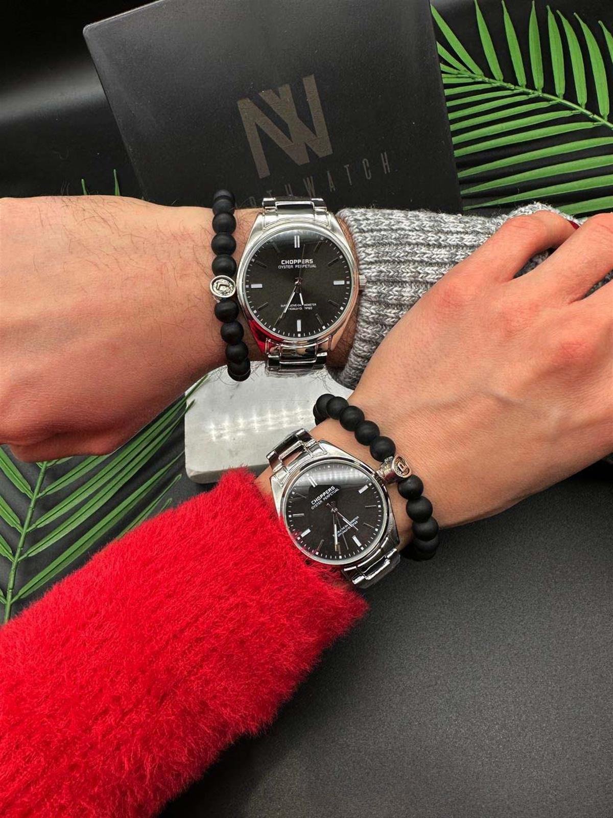 Metal Kordon Analog Gri Çift Saati