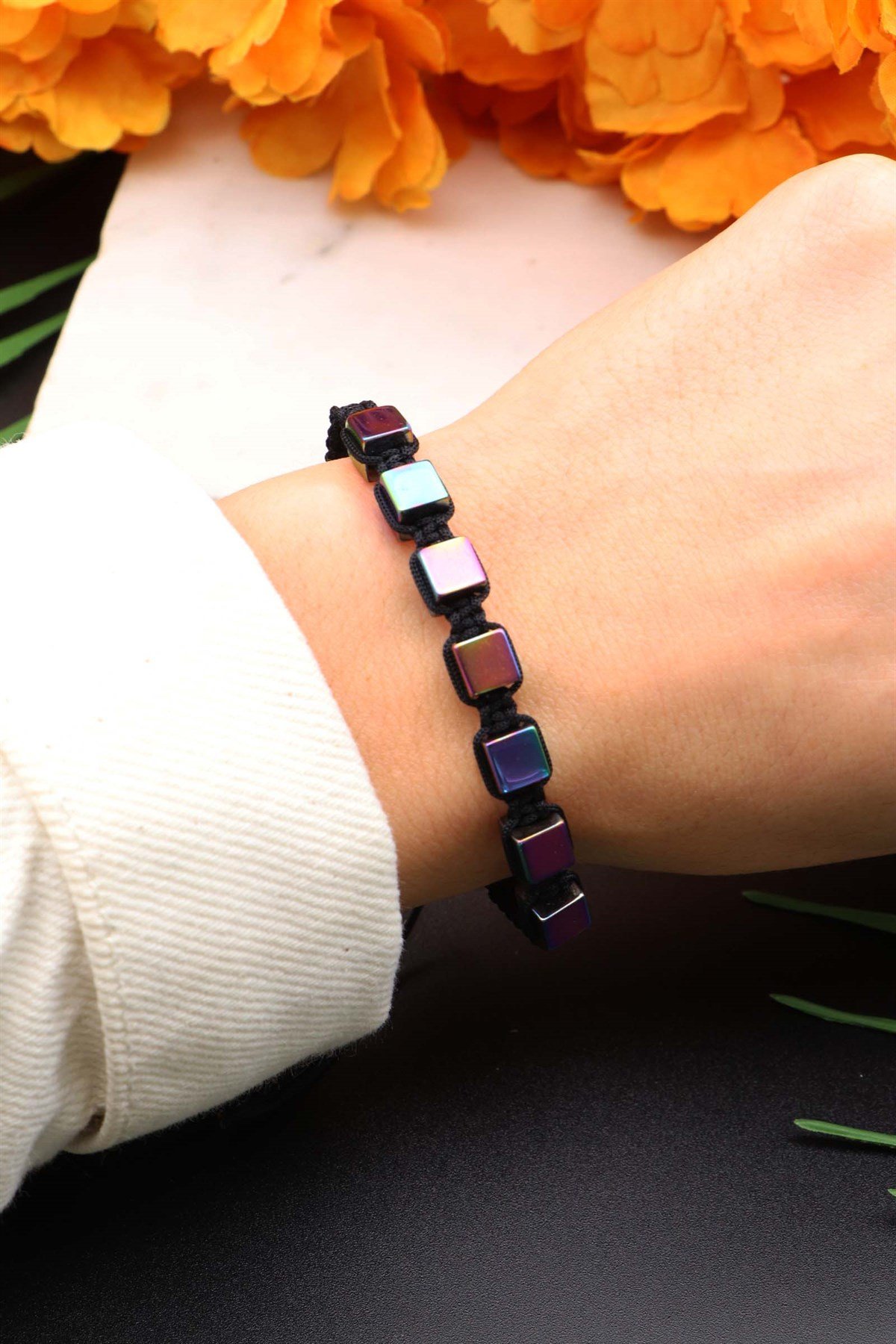 Rainbow Hematit Taşlı Örme Bileklik