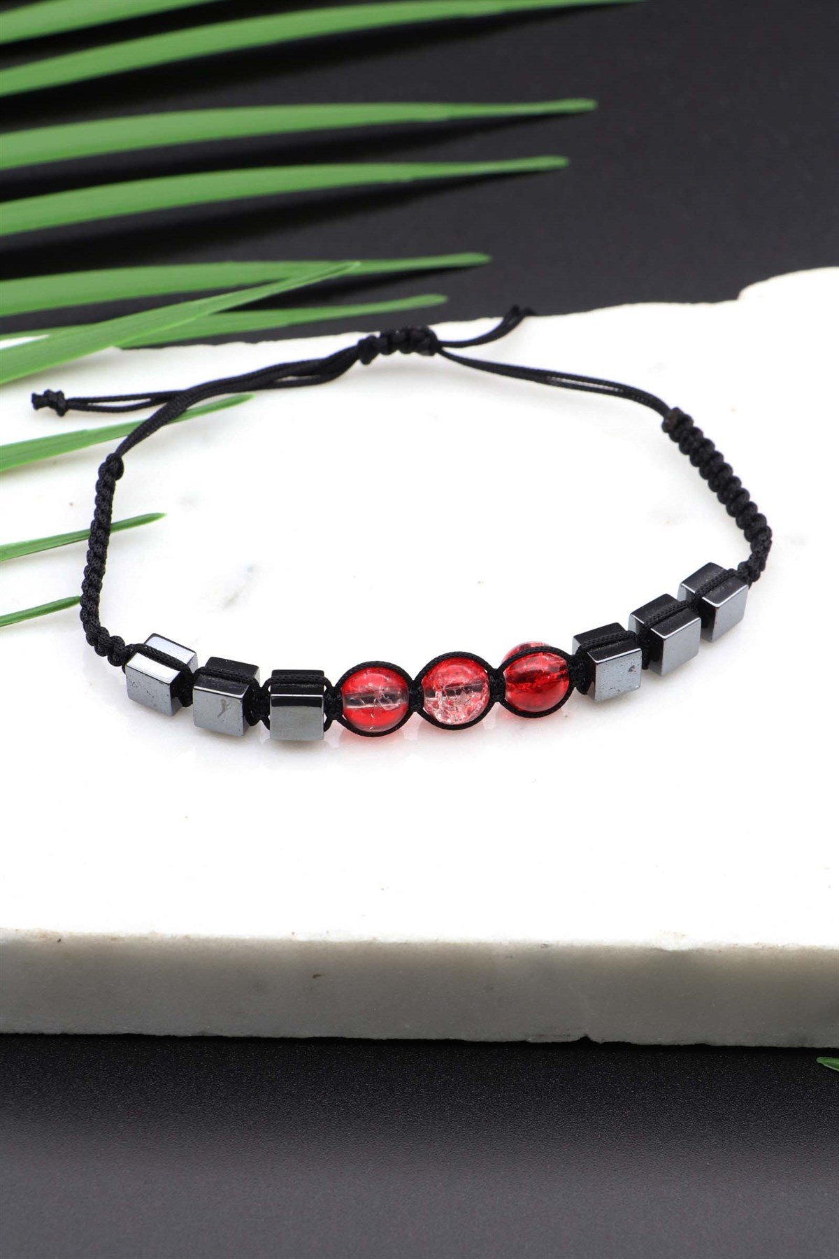 Red&Silver Hematit Taşlı Örme Bileklik