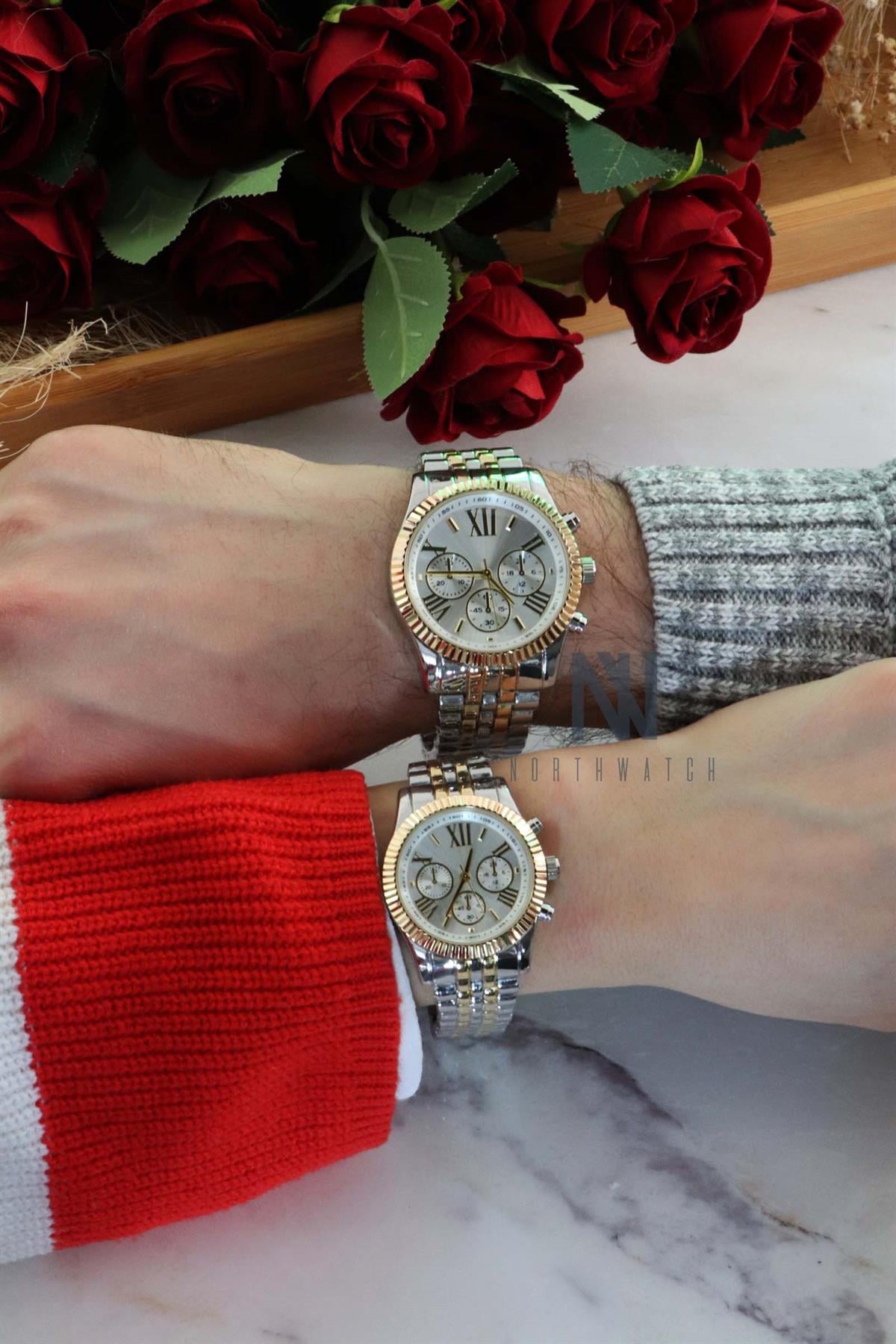 Roma Gold Silver Metal Çift Saati