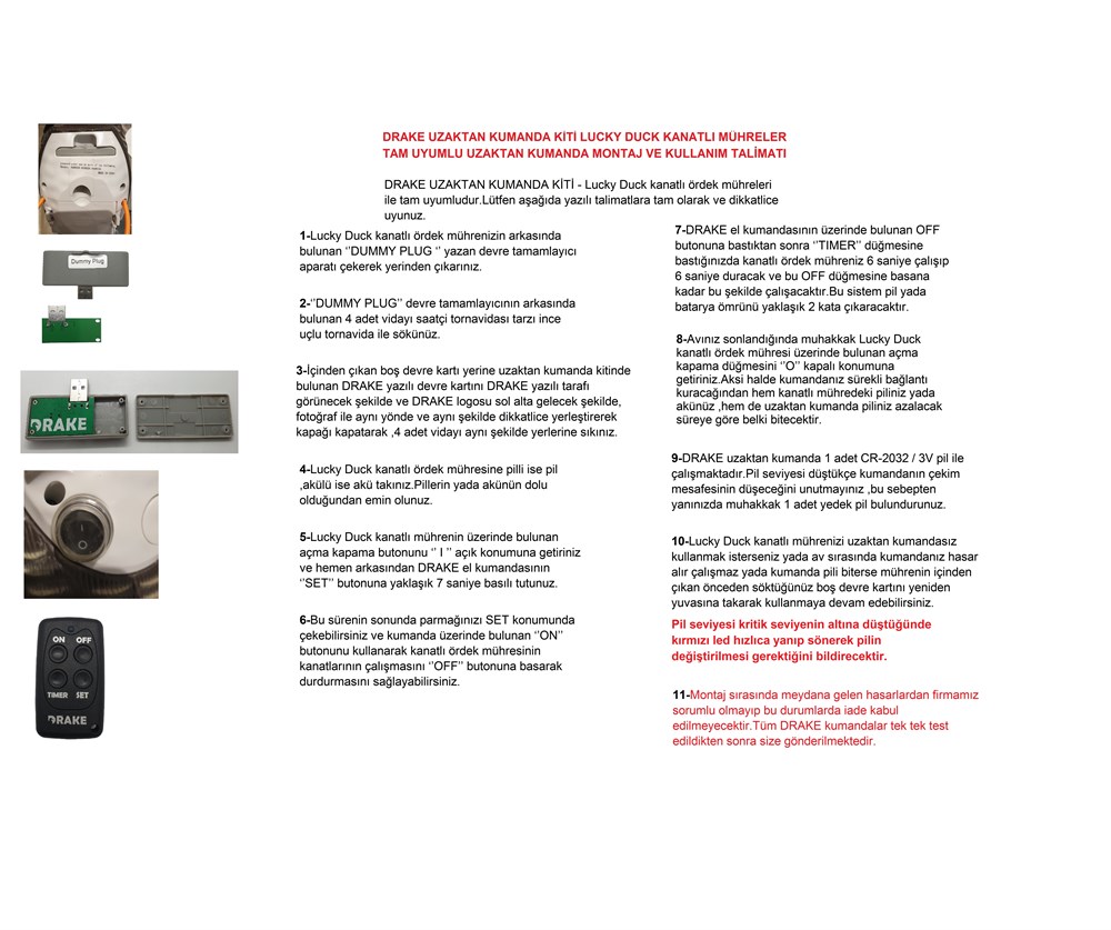 Drake Lucky Duck Kanatlı Ördek Mühresi Uzaktan Kumanda Kiti