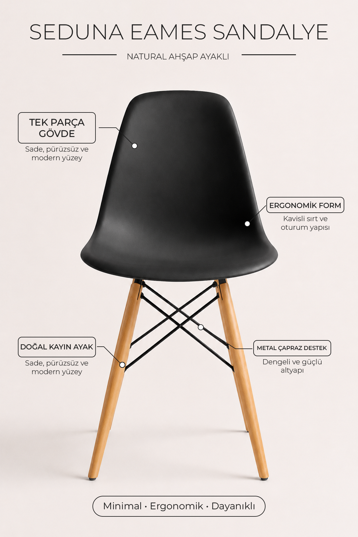 Eames Sandalye | Seduna Sandalye Modelleri | Mutfak SandalyeleriSeduna Eames Sandalye | Natural Ahşap Ayaklı