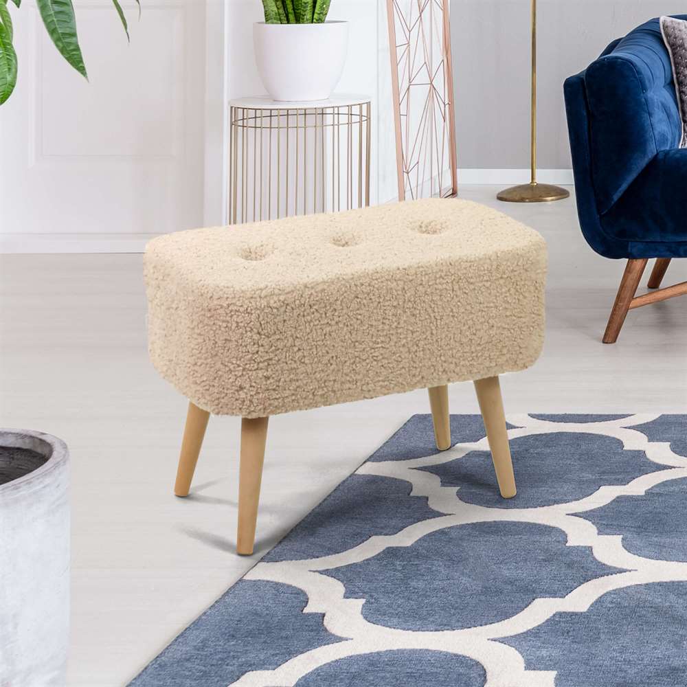 Seduna Miami Puf | Ahşap Ayaklı | Teddy Kumaş Puf Bench