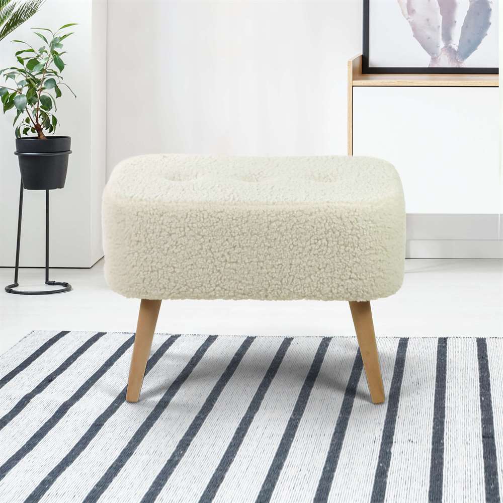 Seduna Miami Puf | Ahşap Ayaklı | Teddy Kumaş Puf Bench
