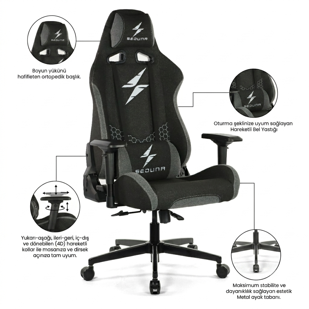 Seduna Phantom Gri Profesyonel Oyuncu Koltuğu | Gaming ChairSeduna Phantom Gri Profesyonel Oyuncu Koltuğu | Gaming Chair