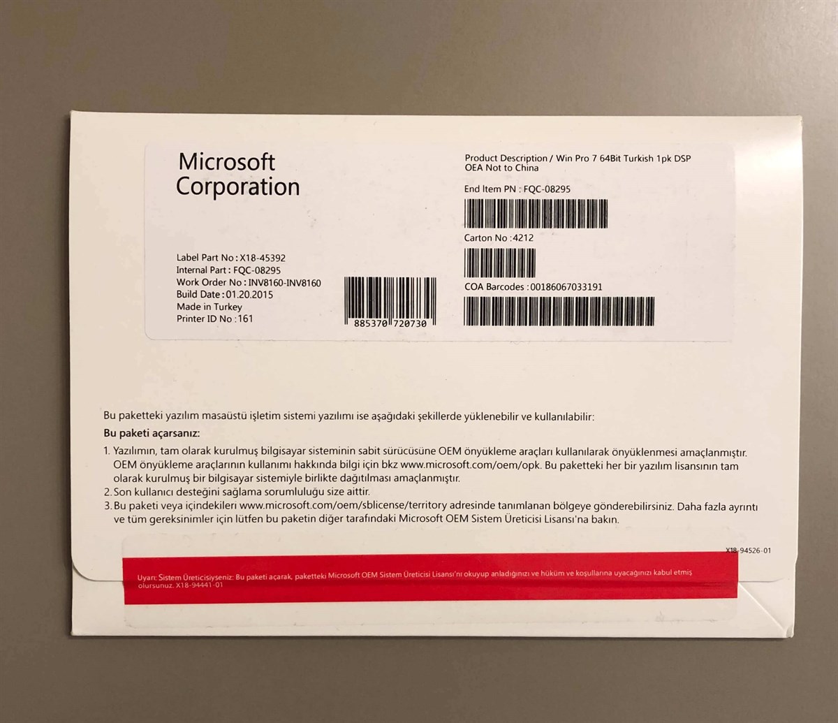 İşletim Sistemleri | KutuluMicrosoft Windows 7 Pro 32/64 Bit SP1 TR OEM (FQC-08295)882224923026