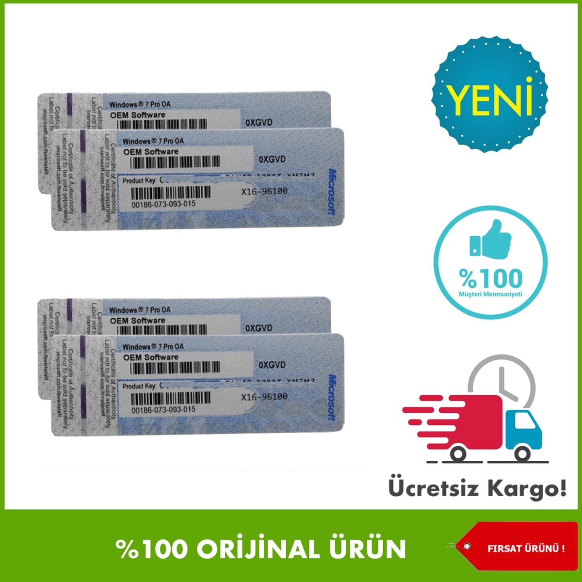 İşletim Sistemleri | KutuluWindows 7 Pro Lisans Etiketi OEM Türkçe 32-64Bit853702578540
