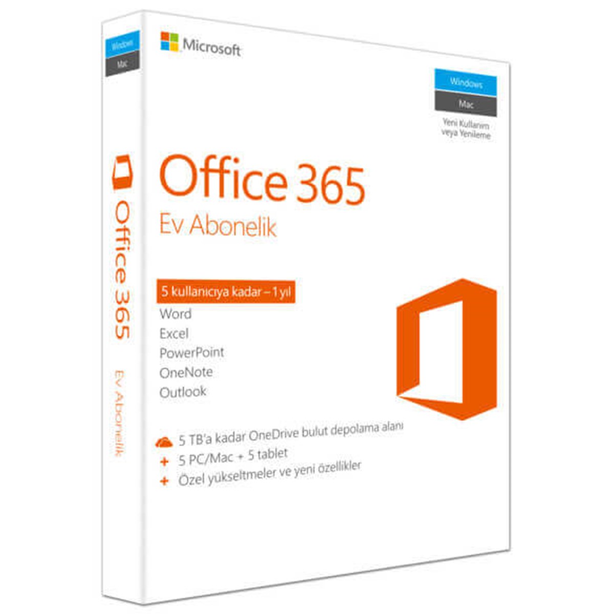 MicrosoftKutulu Microsoft Office 365 Ev Ekstra 5 PC veya MAC 1 Yıl 6GQ-00190Microsoft Office | Office 365