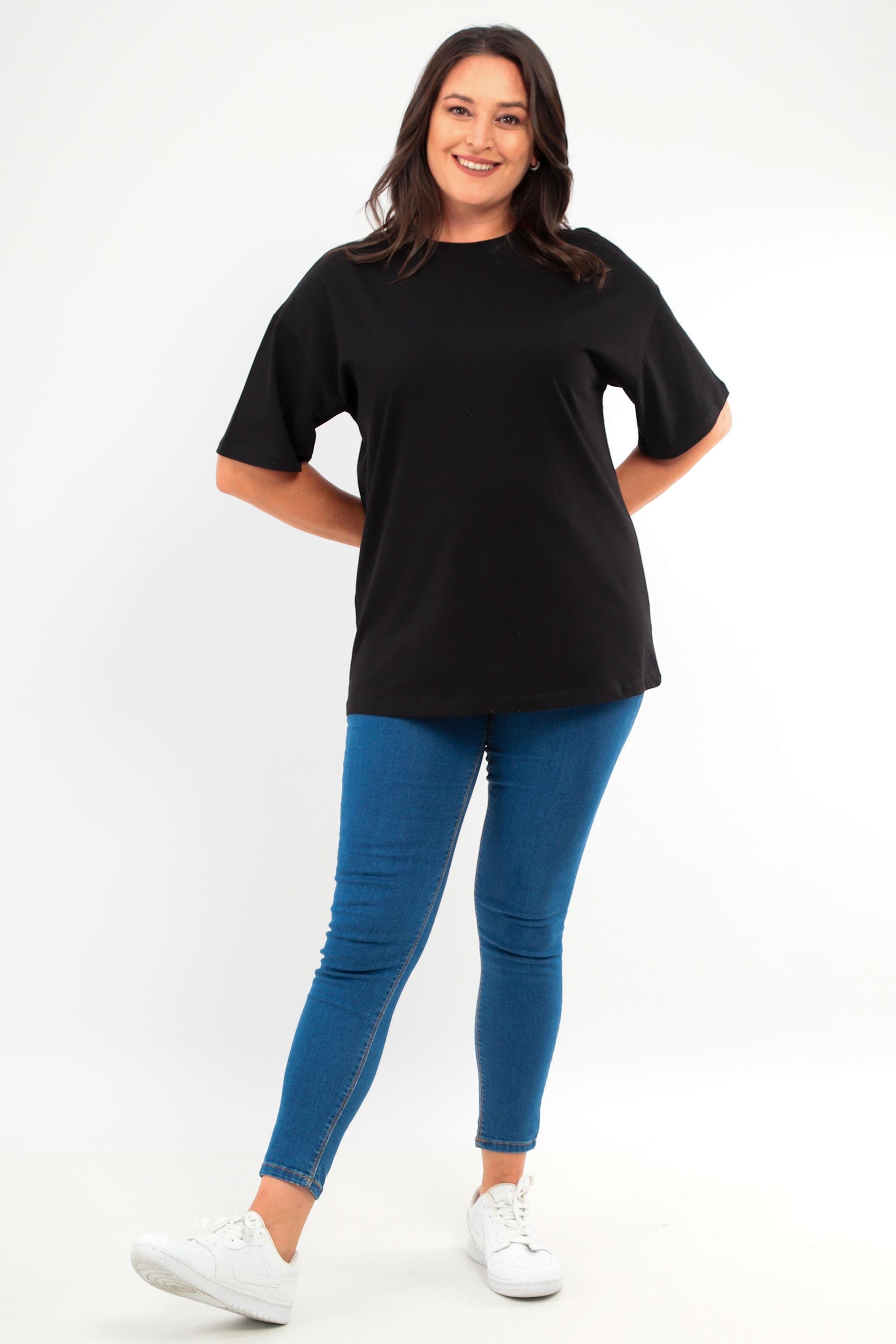  Trend42plus Büyük Beden Unisex Oversize  Bisiklet Yaka Basic Siyah-Beyaz t-shirt / Rahat 2'li Paket