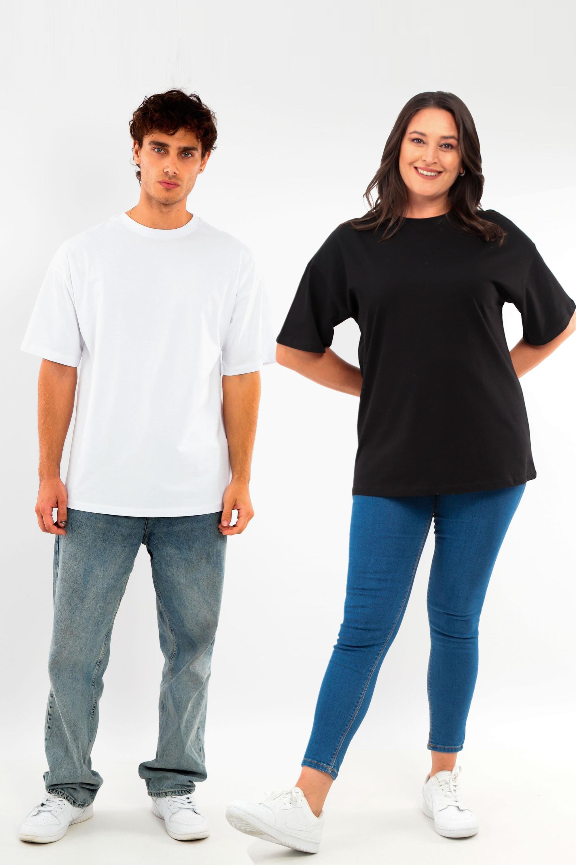  Trend42plus Büyük Beden Unisex Oversize  Bisiklet Yaka Basic Siyah-Beyaz t-shirt / Rahat 2'li Paket