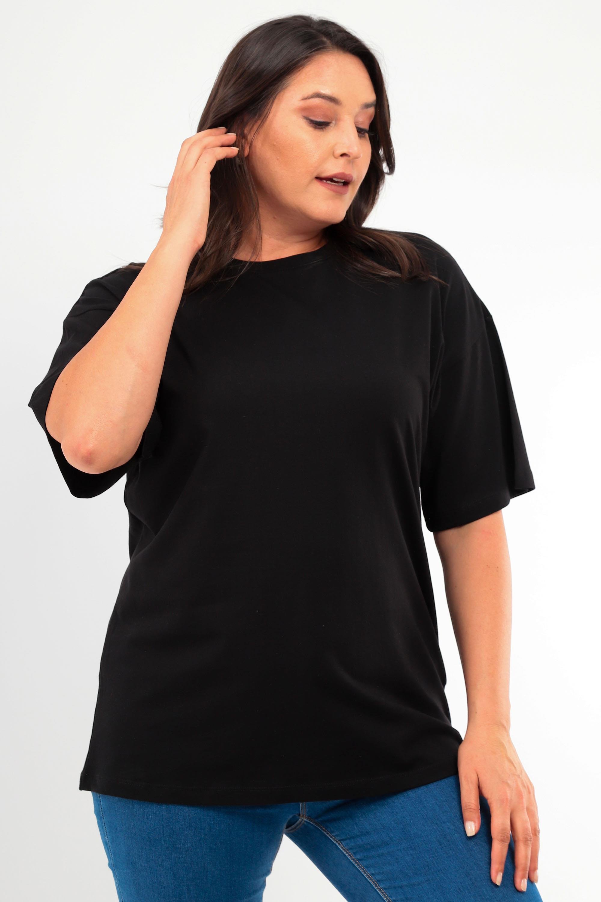  Trend42plus Büyük Beden Unisex Oversize  Bisiklet Yaka Basic Siyah-Beyaz t-shirt / Rahat 2'li Paket