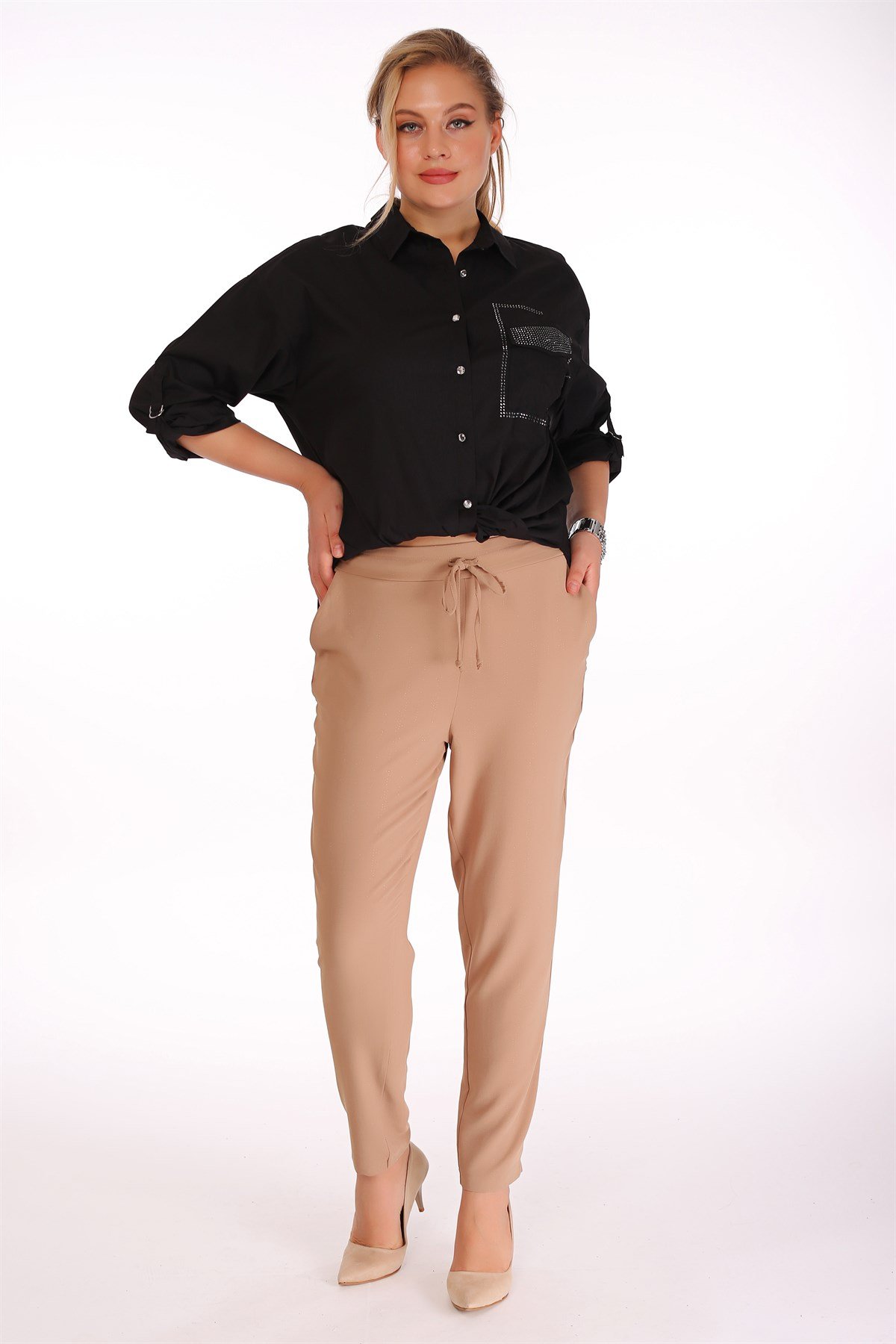 BEL LASTİKLİ PANTOLON BEJ