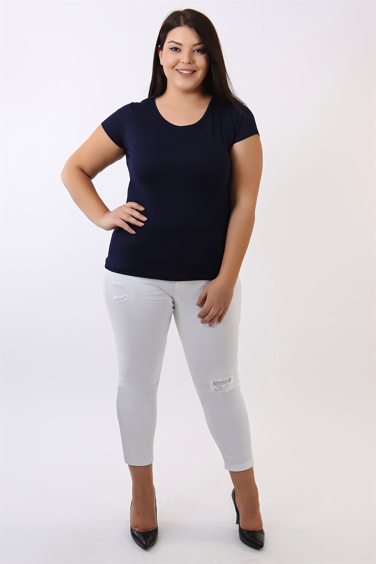 Bisiklet Yaka Basic Lacivert Bluz 