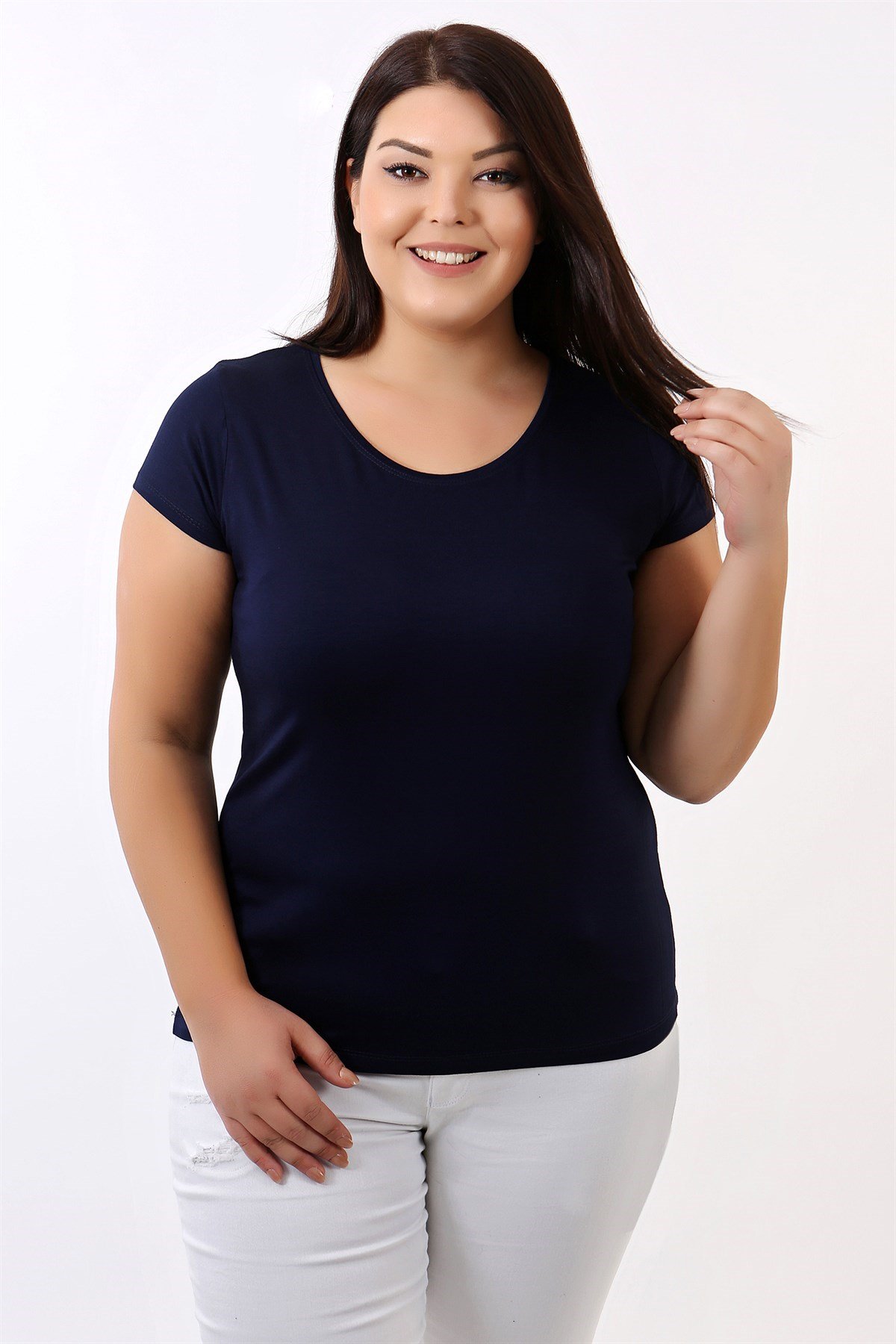 Bisiklet Yaka Basic Lacivert Bluz 