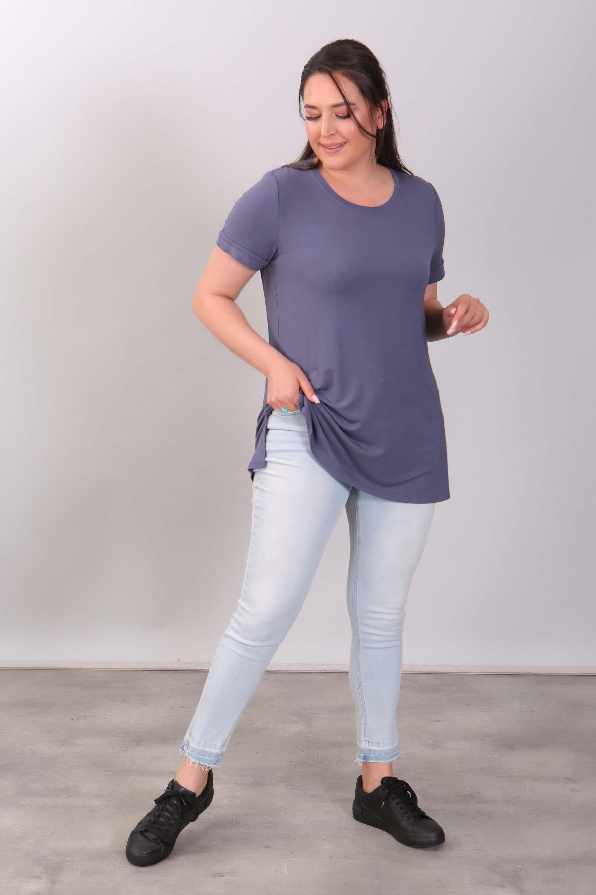 Bisiklet Yakalı Basic İndigo Bluz